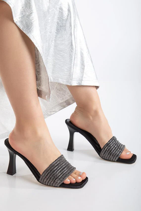 JM Looks Embellished Strap High Heel Mules
