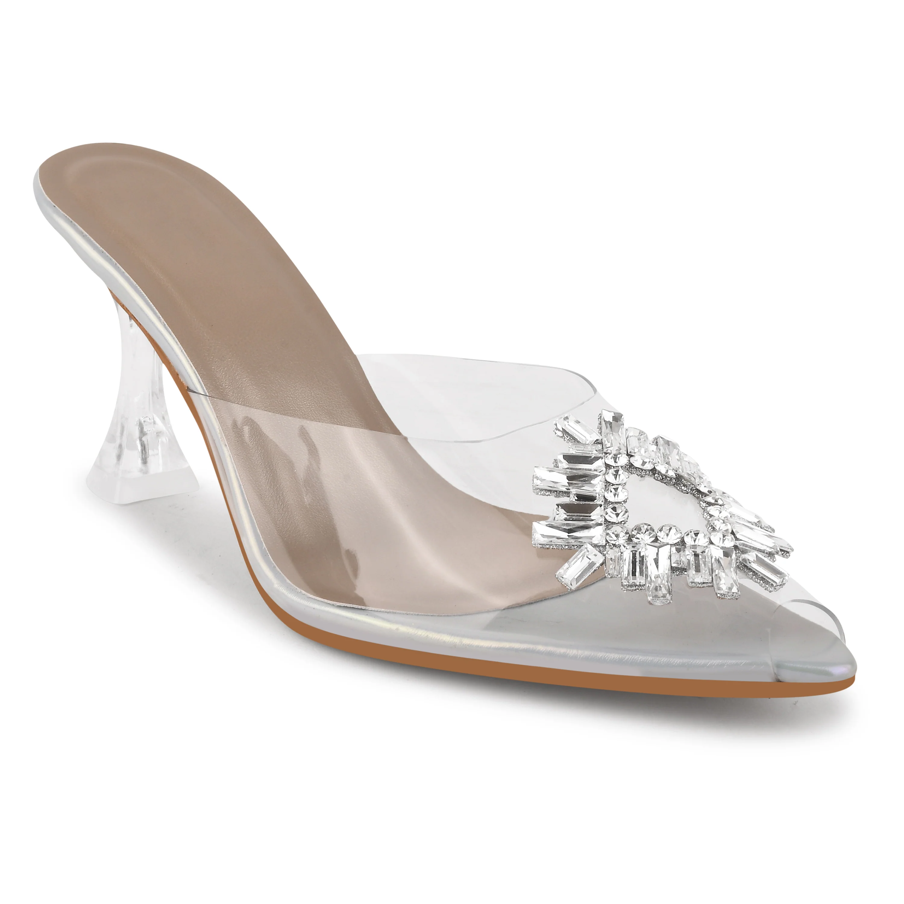 Square Rhinestone Flare Transparent Heels - Image 12