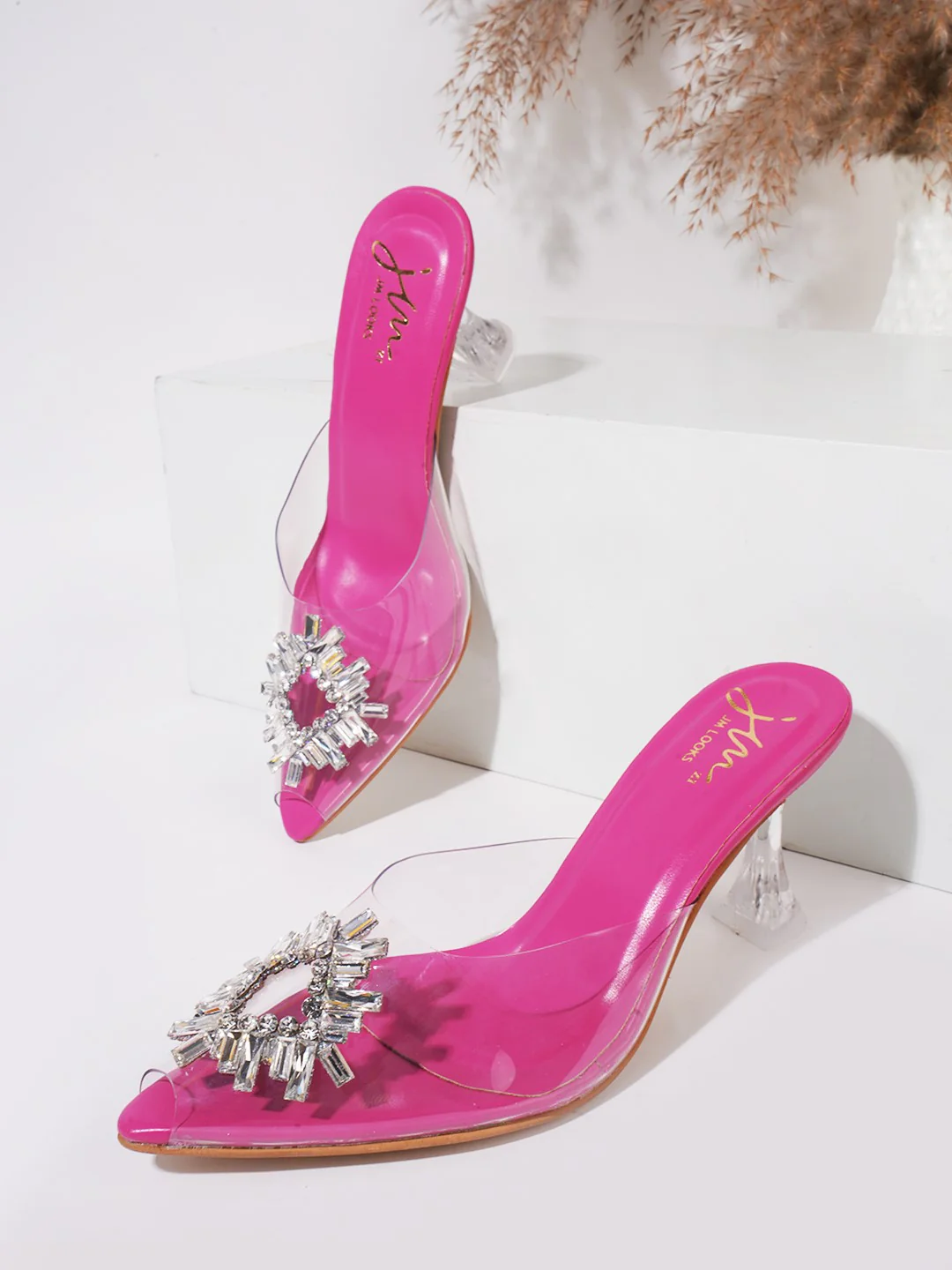 Square Rhinestone Flare Transparent Heels - Image 2