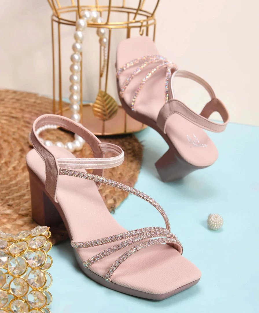 Jm Looks Shimmering Strappy Block Heels