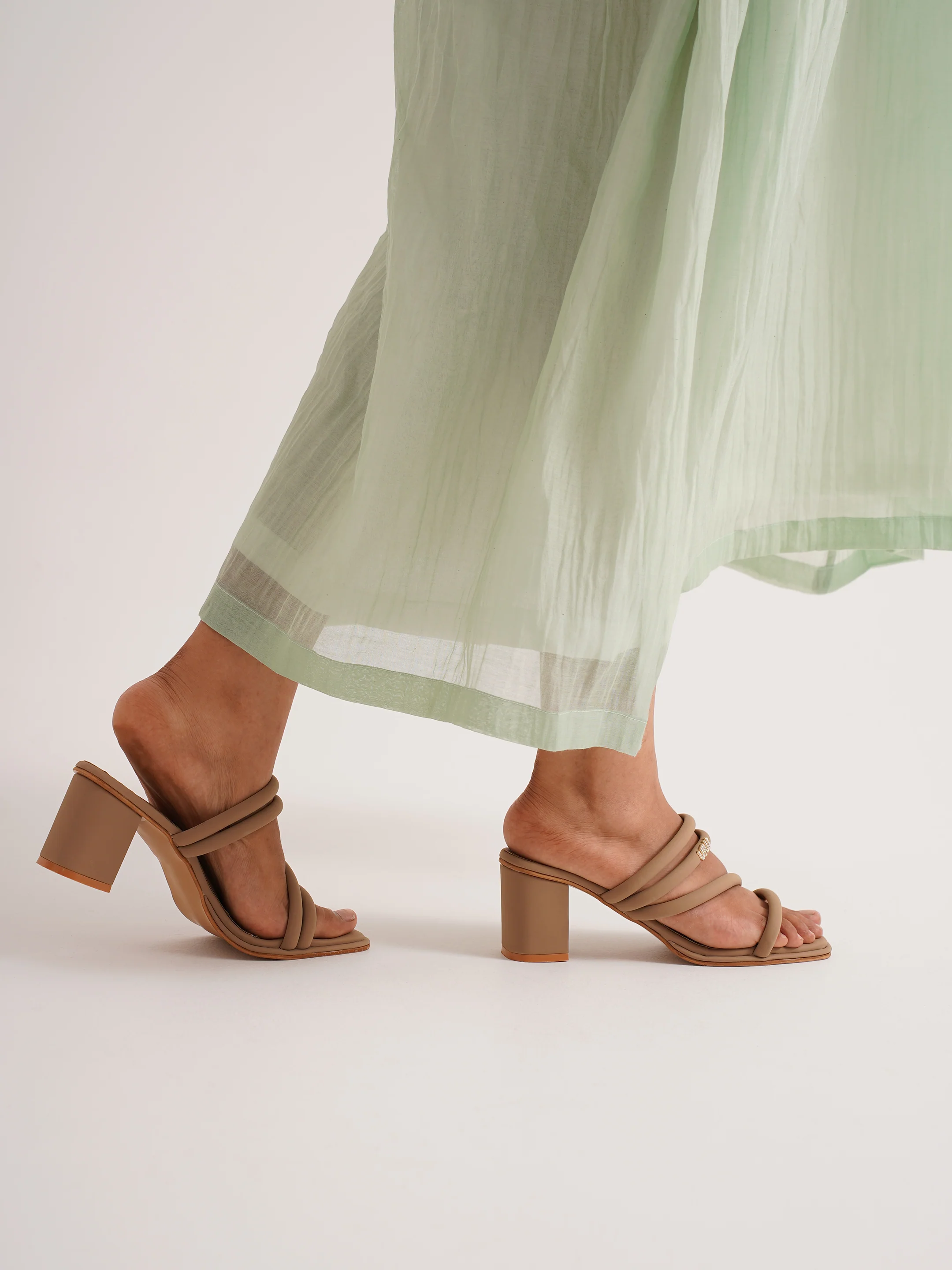 Strappy Block Heel Slides with Cushioned Sole
