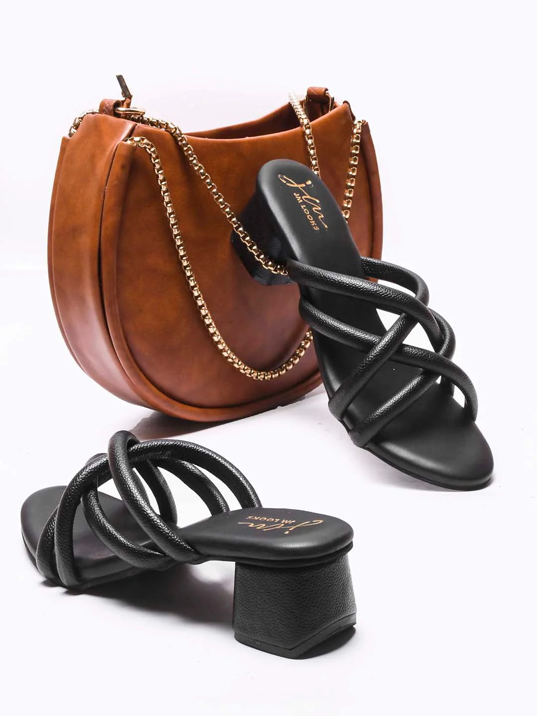 Jm Looks Women's Padded Multi-Strap Block Heel Slides
