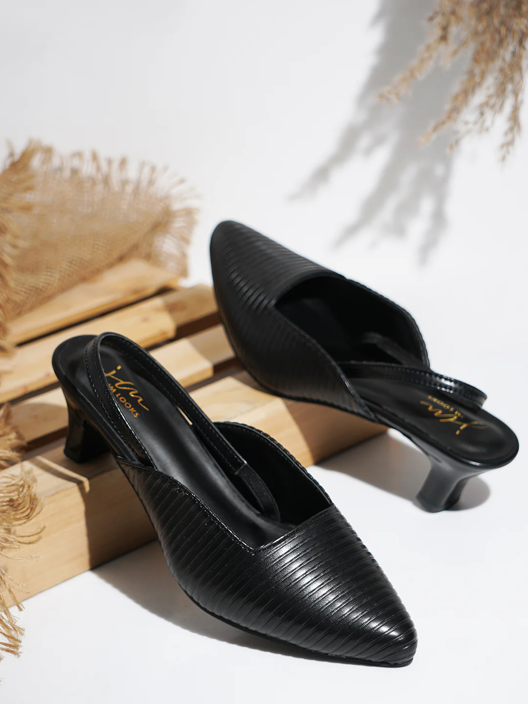 Striped Slim Slingback Heel Mules