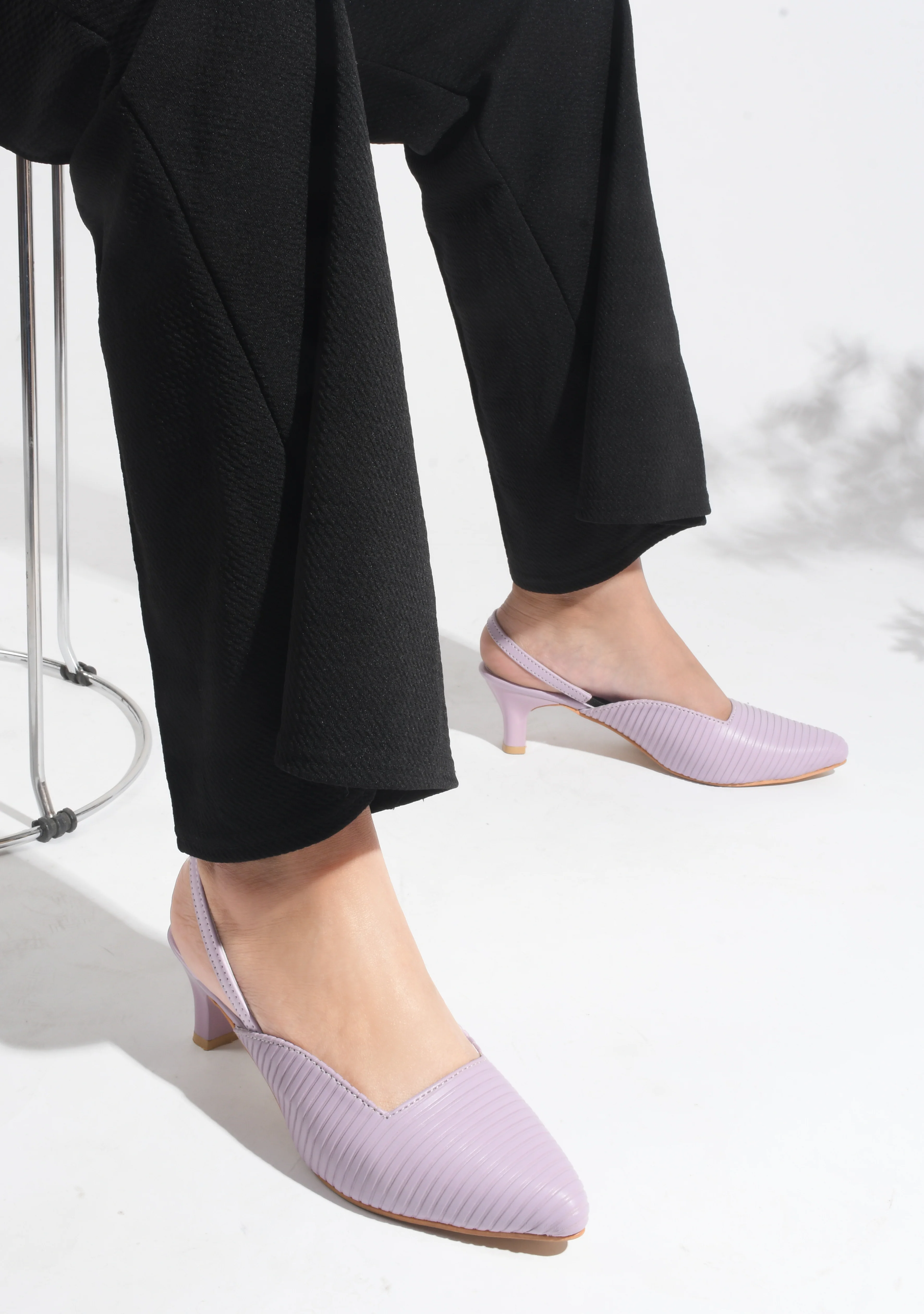 Striped Slim Slingback Heel Mules - Image 7
