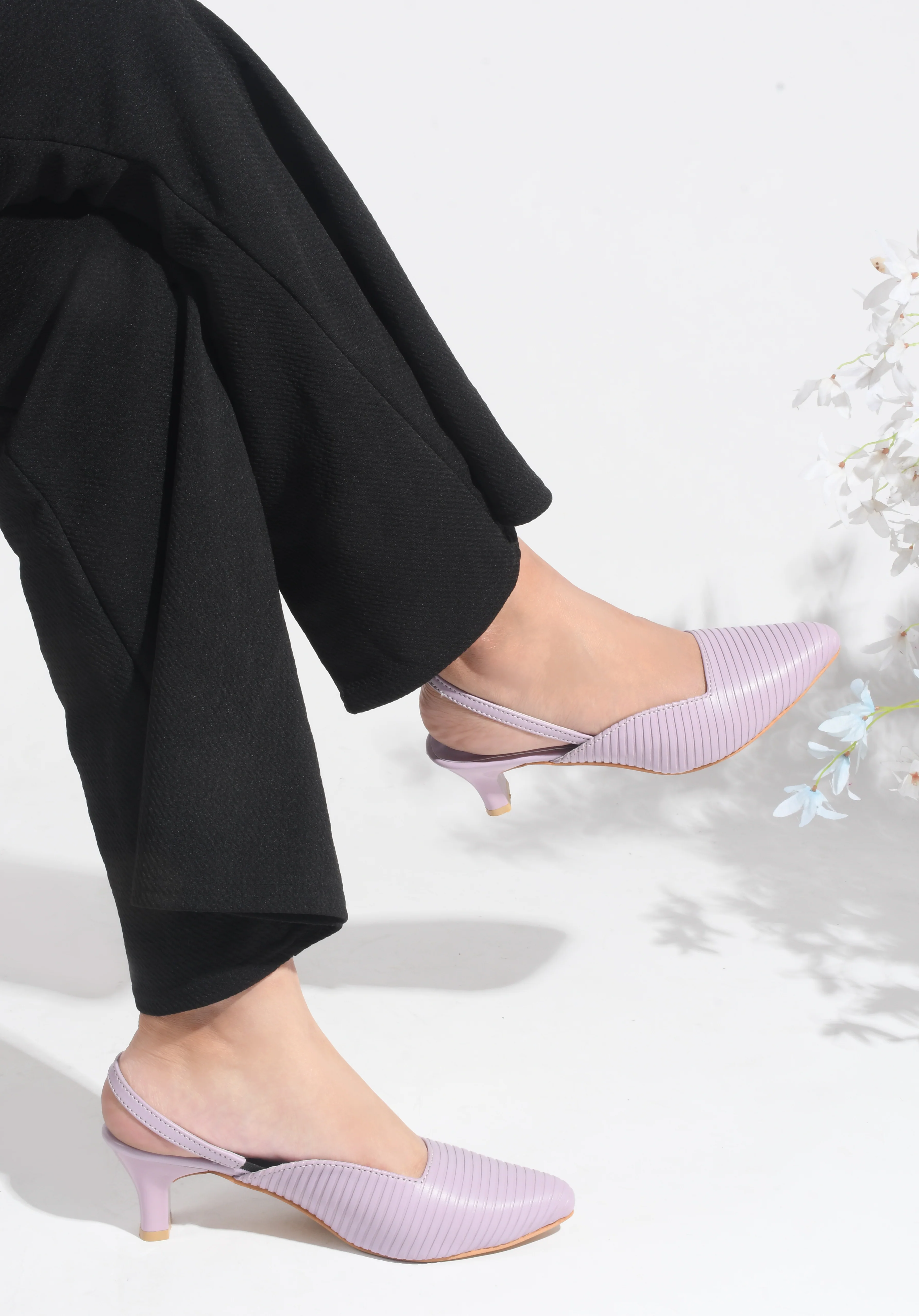 Striped Slim Slingback Heel Mules - Image 9