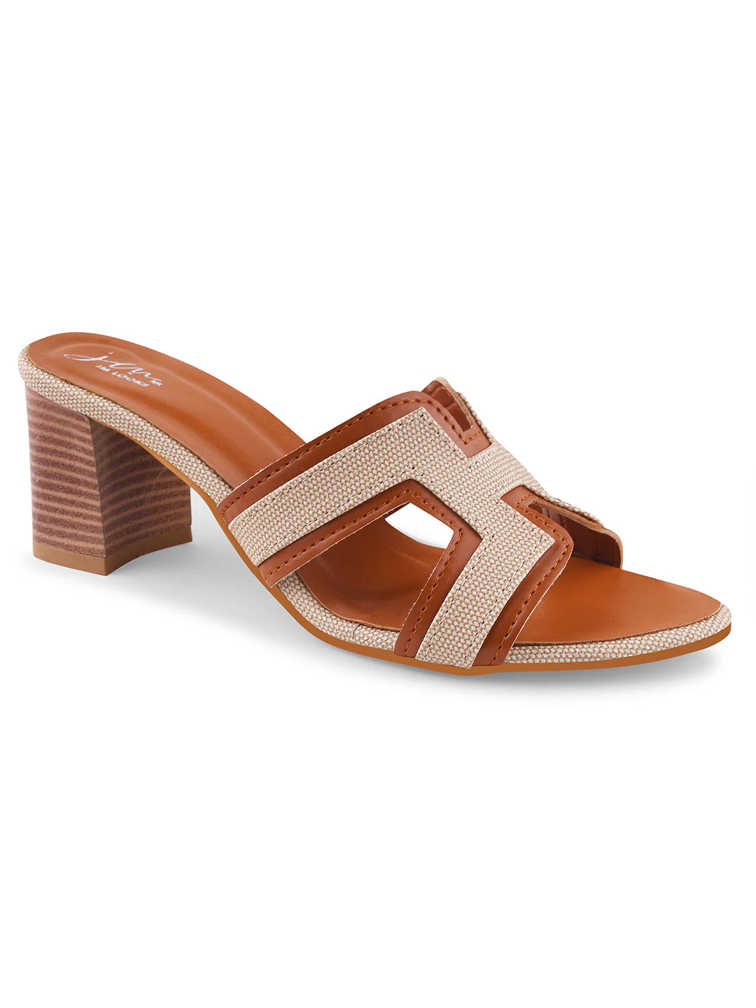 Jm Looks Women's Block Heel Slides - Denim & Tan Accent - Image 12