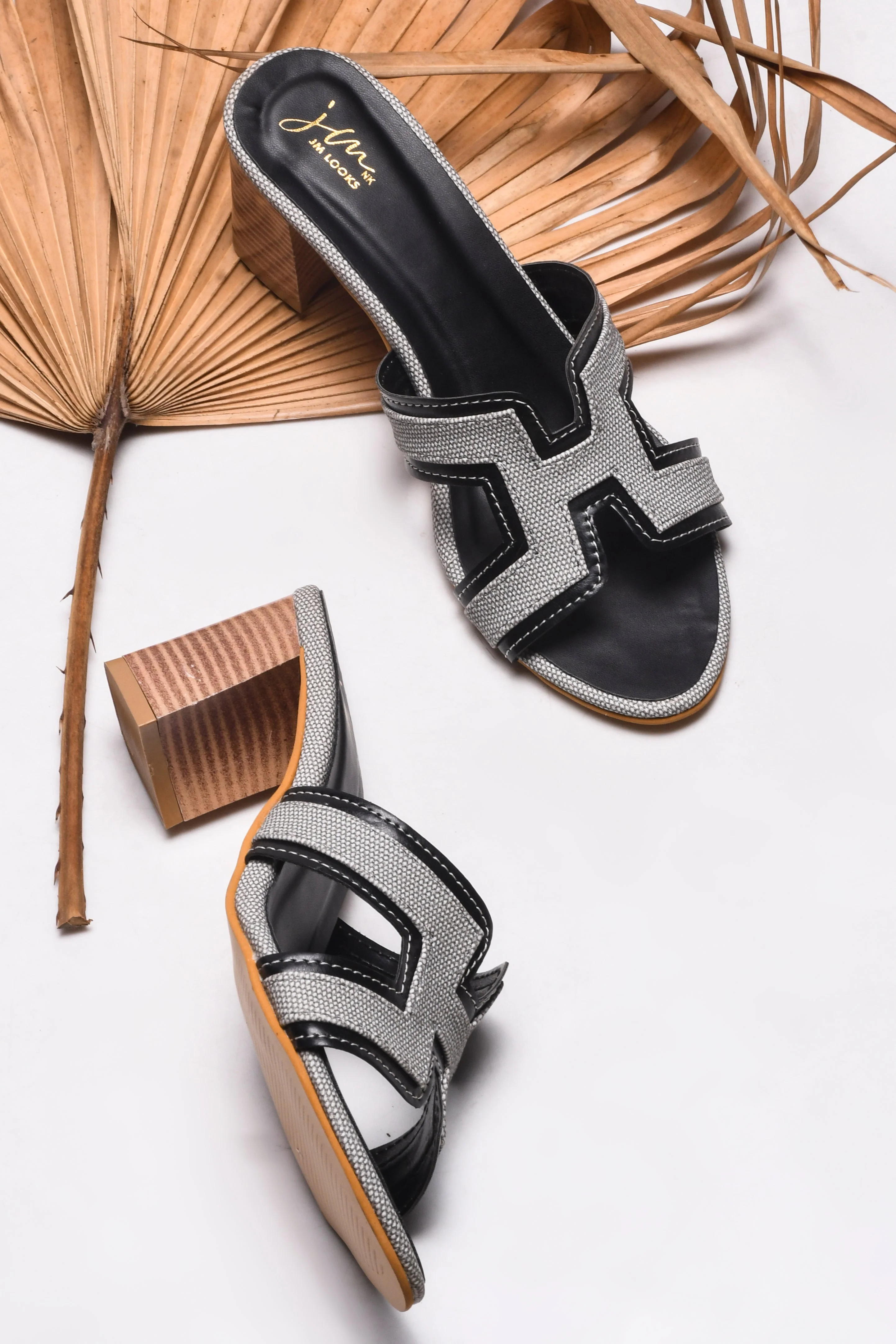 Jm Looks Women's Block Heel Slides - Denim & Tan Accent - Image 13