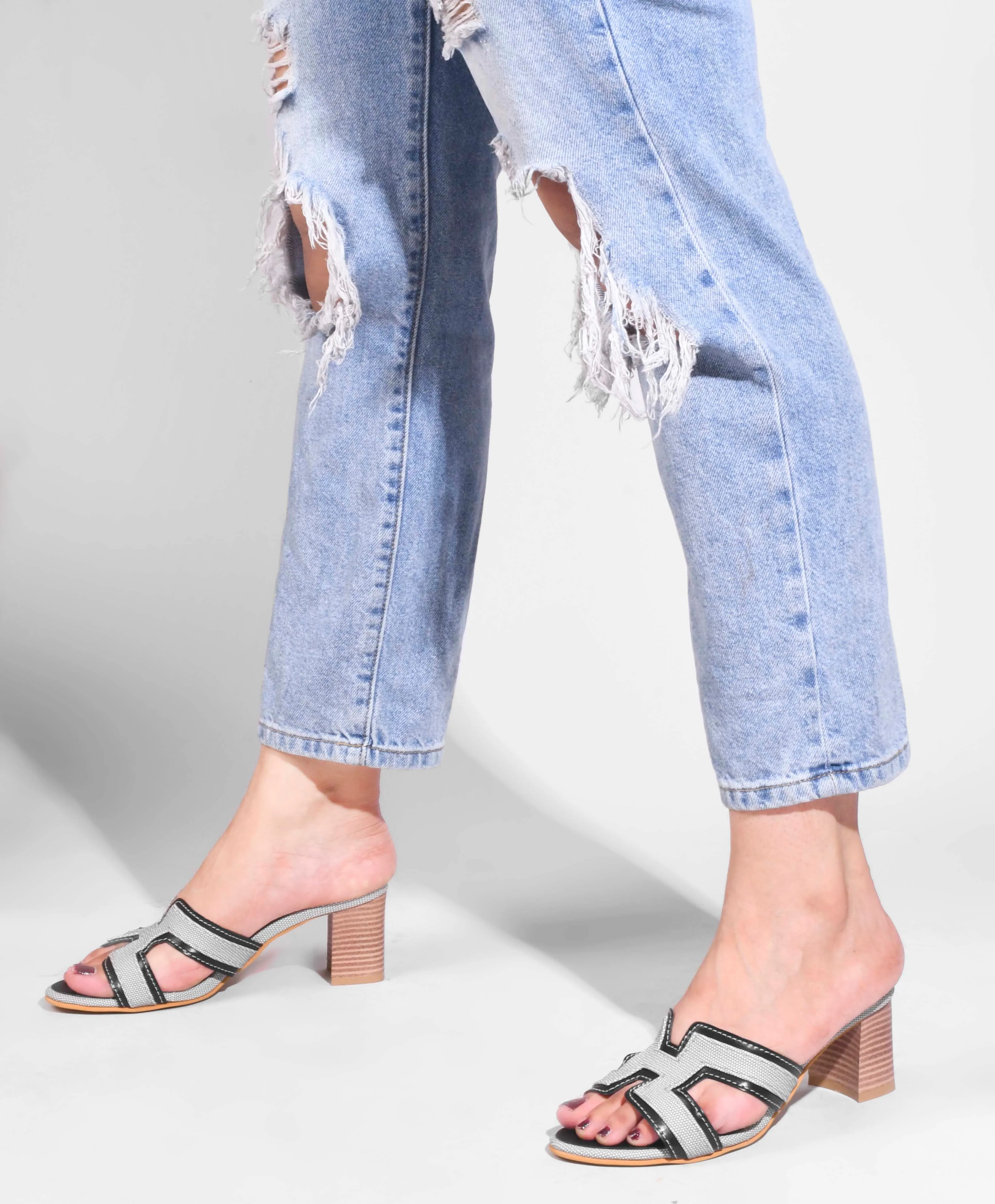 Jm Looks Women's Block Heel Slides - Denim & Tan Accent - Image 14