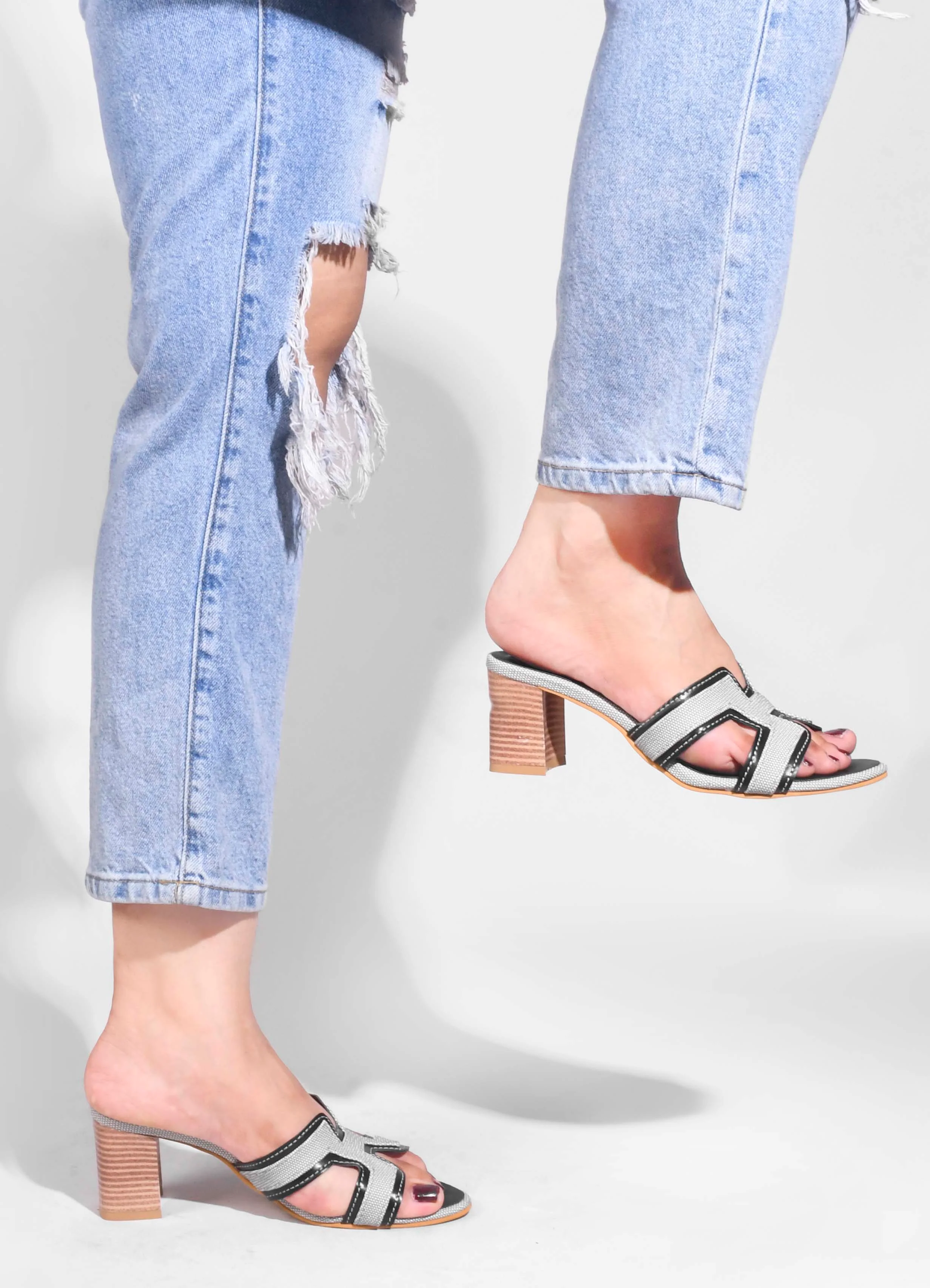 Jm Looks Women's Block Heel Slides - Denim & Tan Accent - Image 16