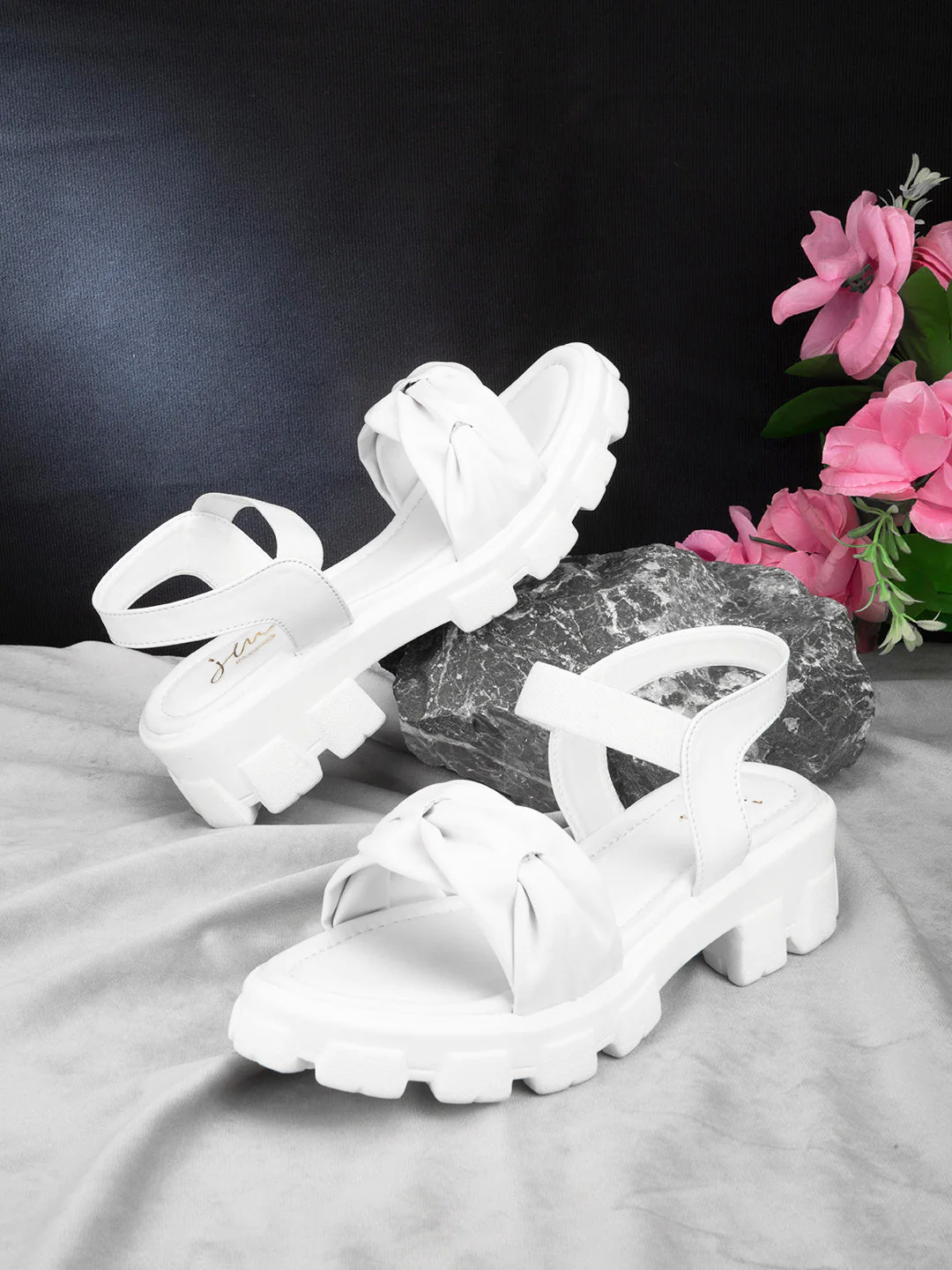 Jm Looks Chunky Bow Ankle Strap Sandals for Women & Girls - Image 13