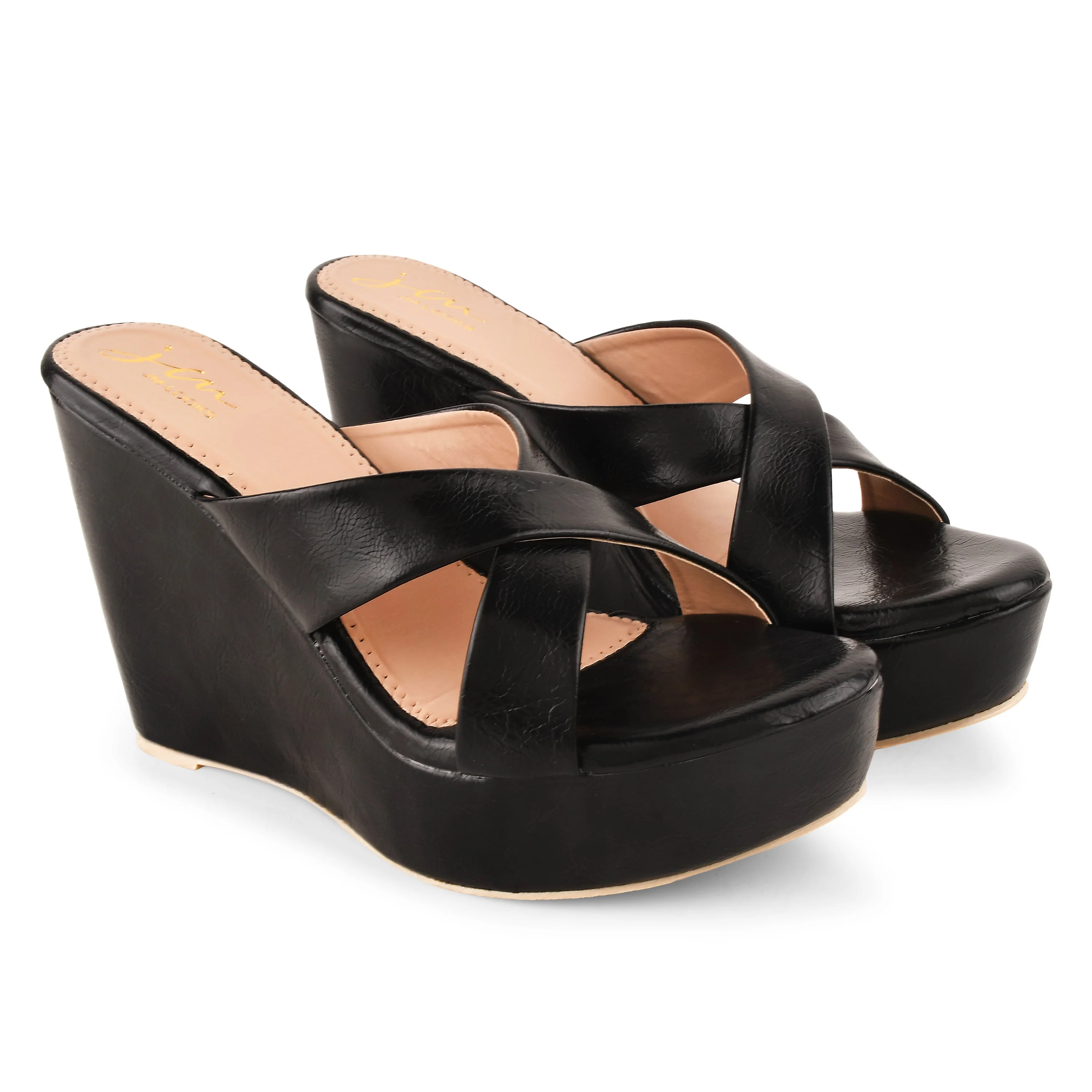 Jm Looks Chic Cross-Strap Wedge Heels for Women & Girls - Image 11