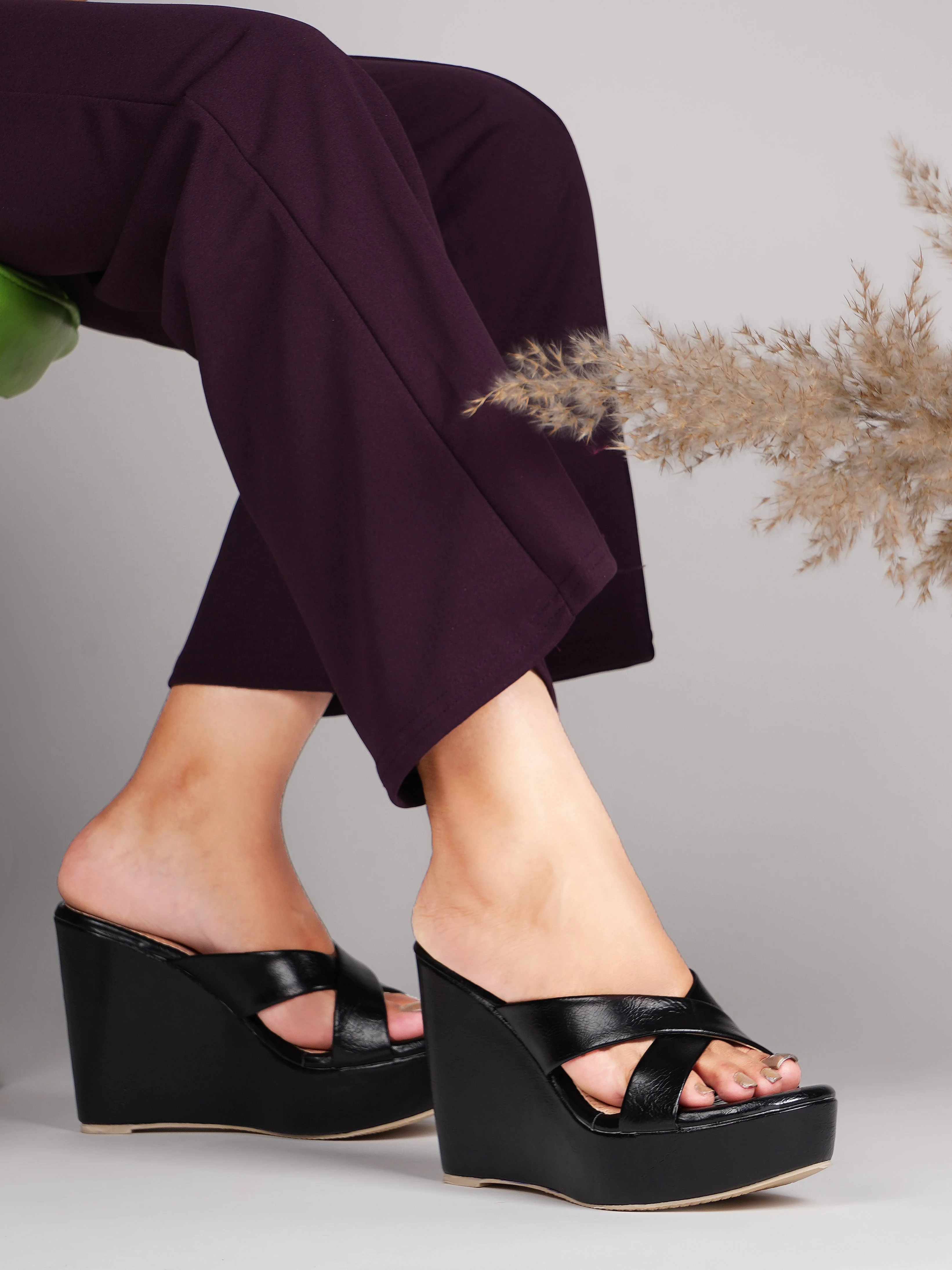 Jm Looks Chic Cross-Strap Wedge Heels for Women & Girls - Image 8