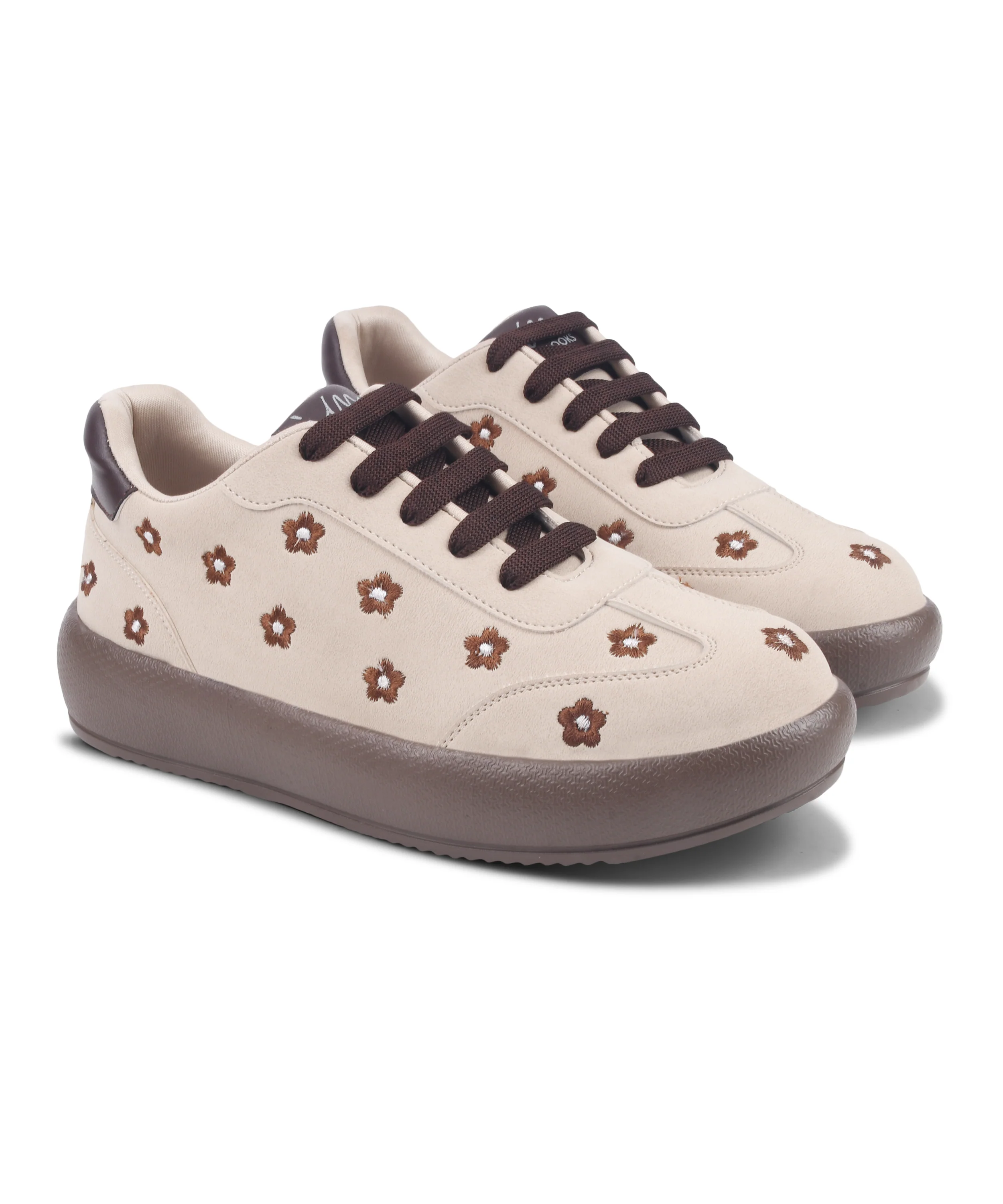 Suede Flower Printed Low-Top Sneakers - Image 4