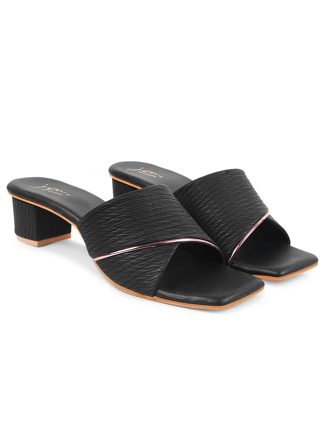 Jm Looks Textured Strap Block Heel Slides - Image 11