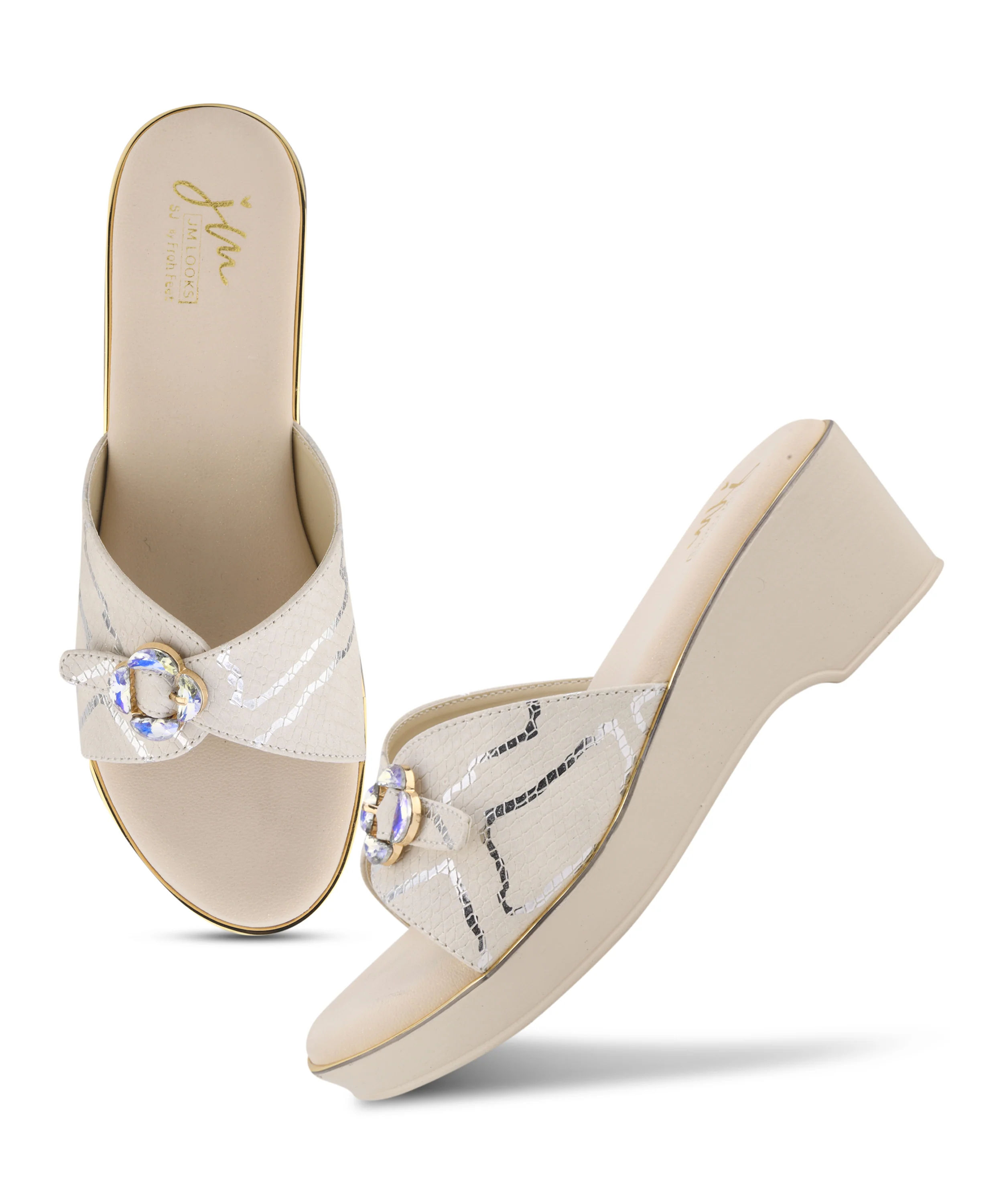 Textured Floral Buckle Wedge Sandals for Women - Image 13