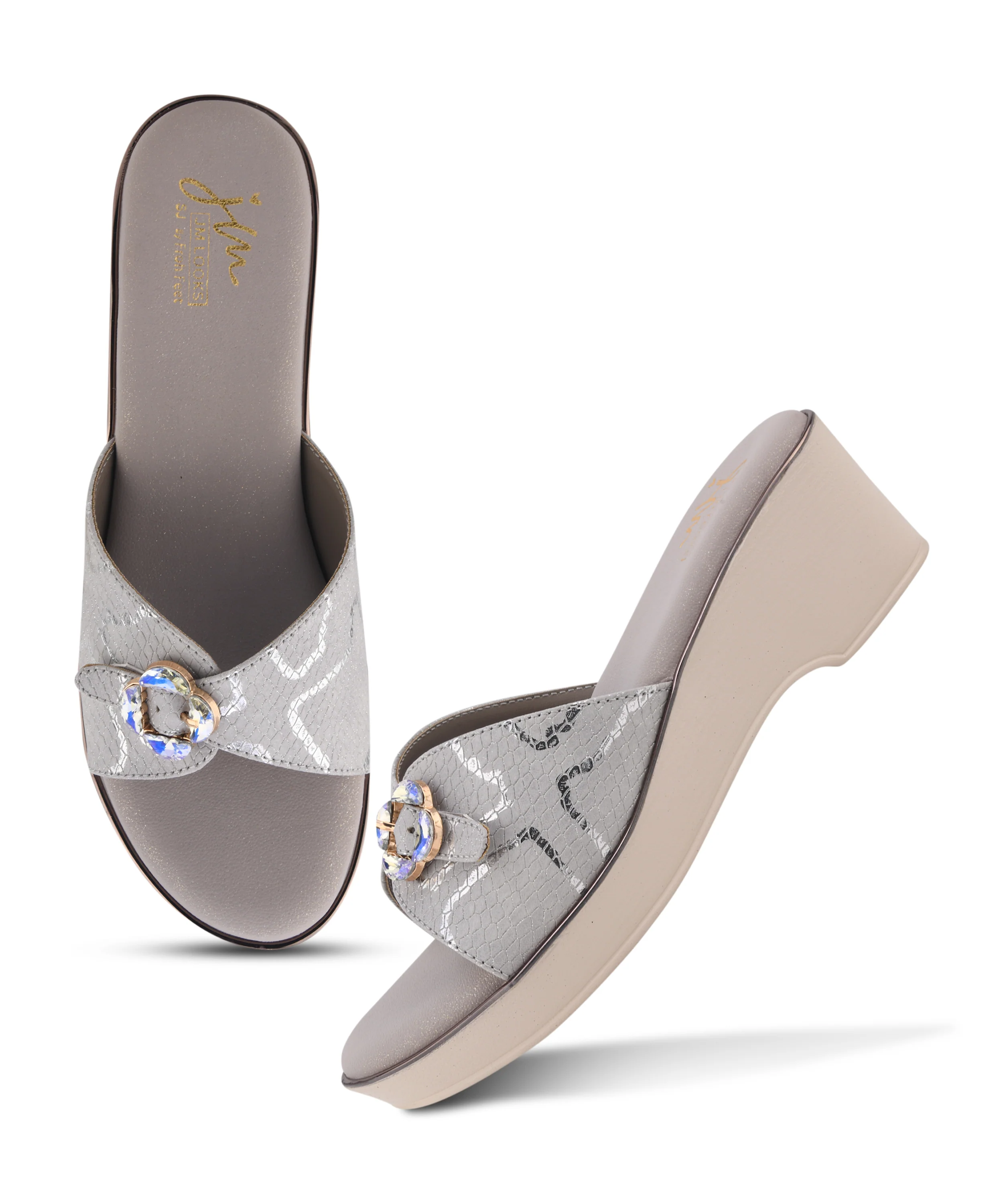 Textured Floral Buckle Wedge Sandals for Women - Image 15