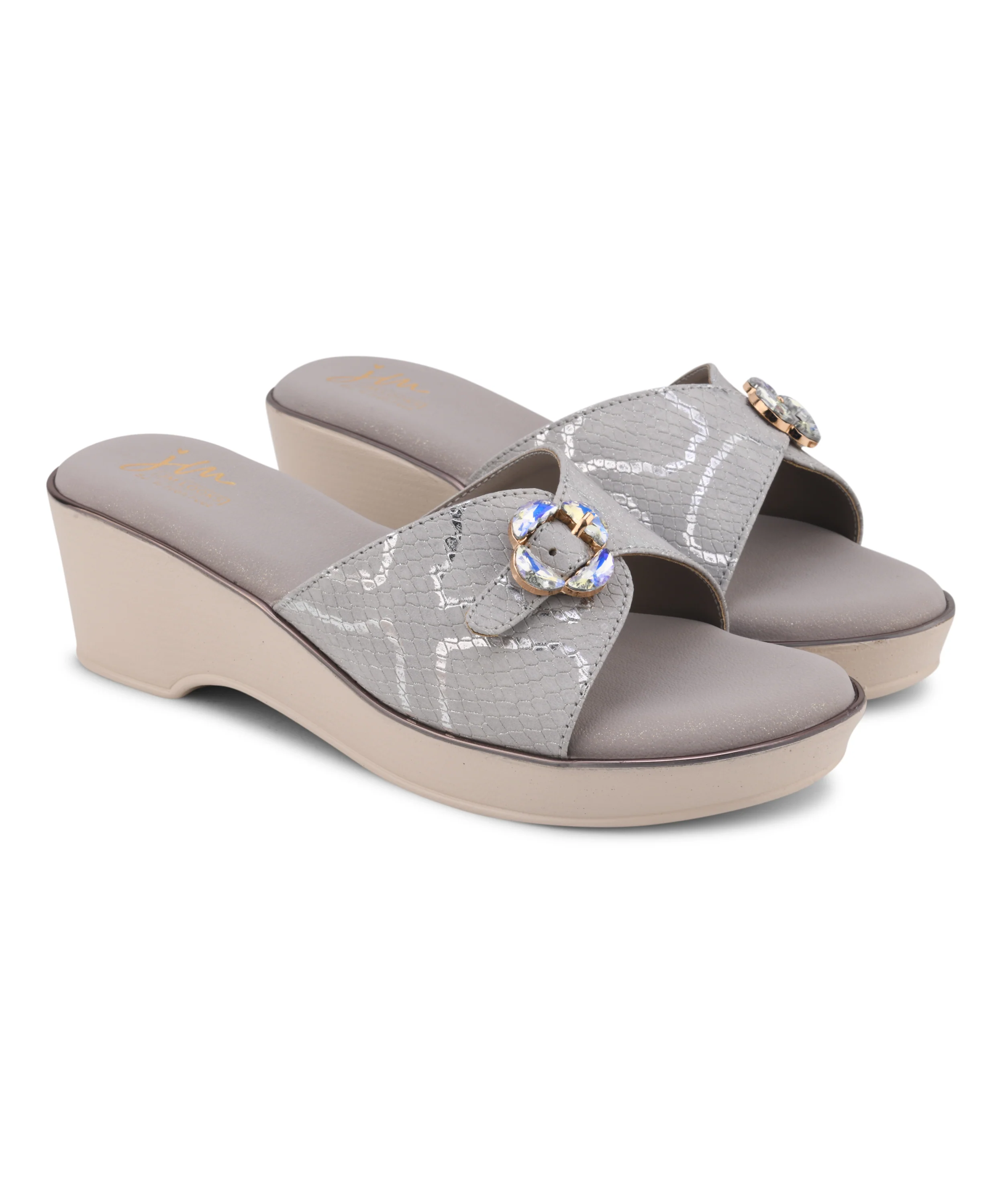 Textured Floral Buckle Wedge Sandals for Women - Image 16