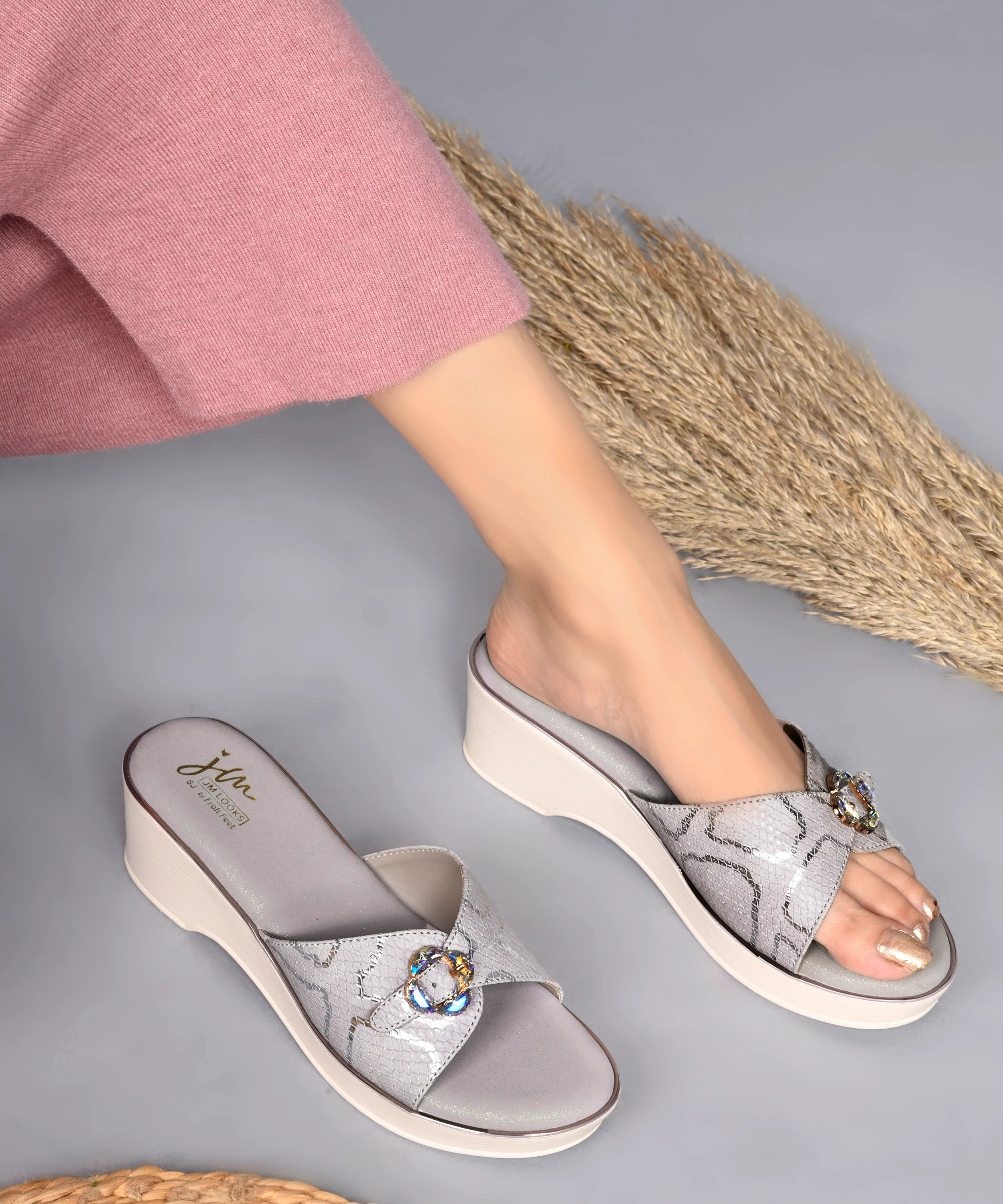 Textured Floral Buckle Wedge Sandals for Women - Image 17
