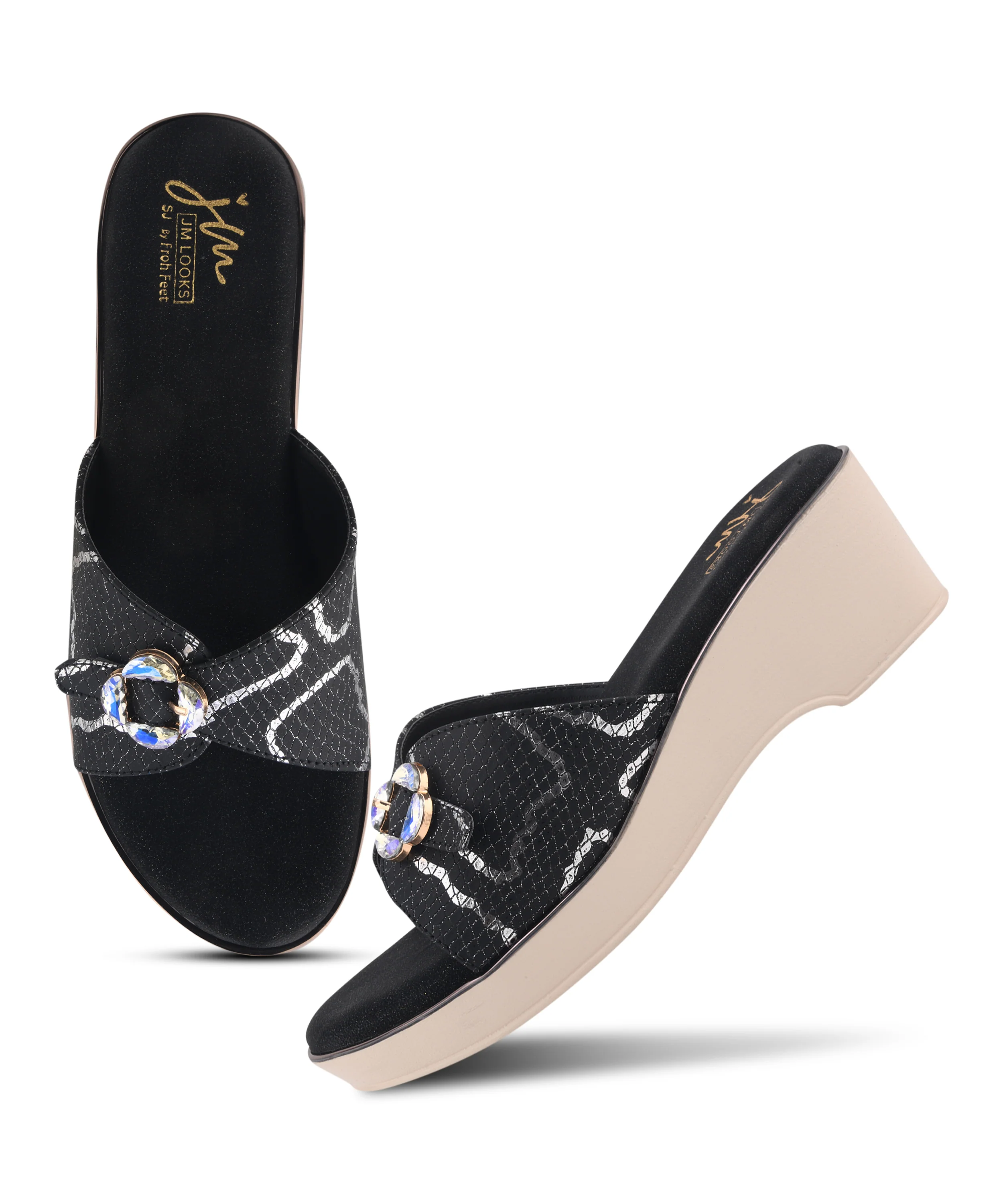 Textured Floral Buckle Wedge Sandals for Women - Image 6
