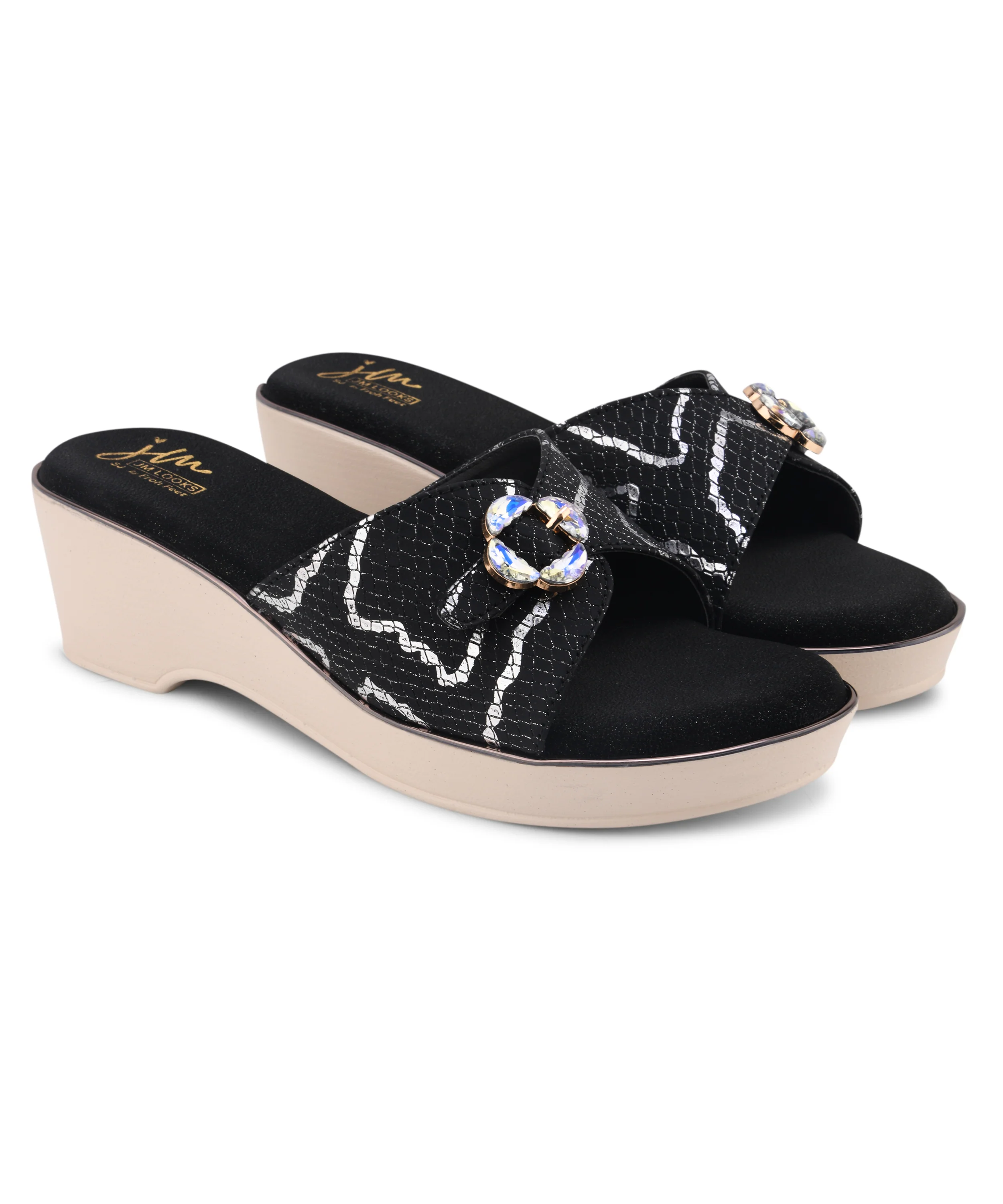 Textured Floral Buckle Wedge Sandals for Women - Image 7