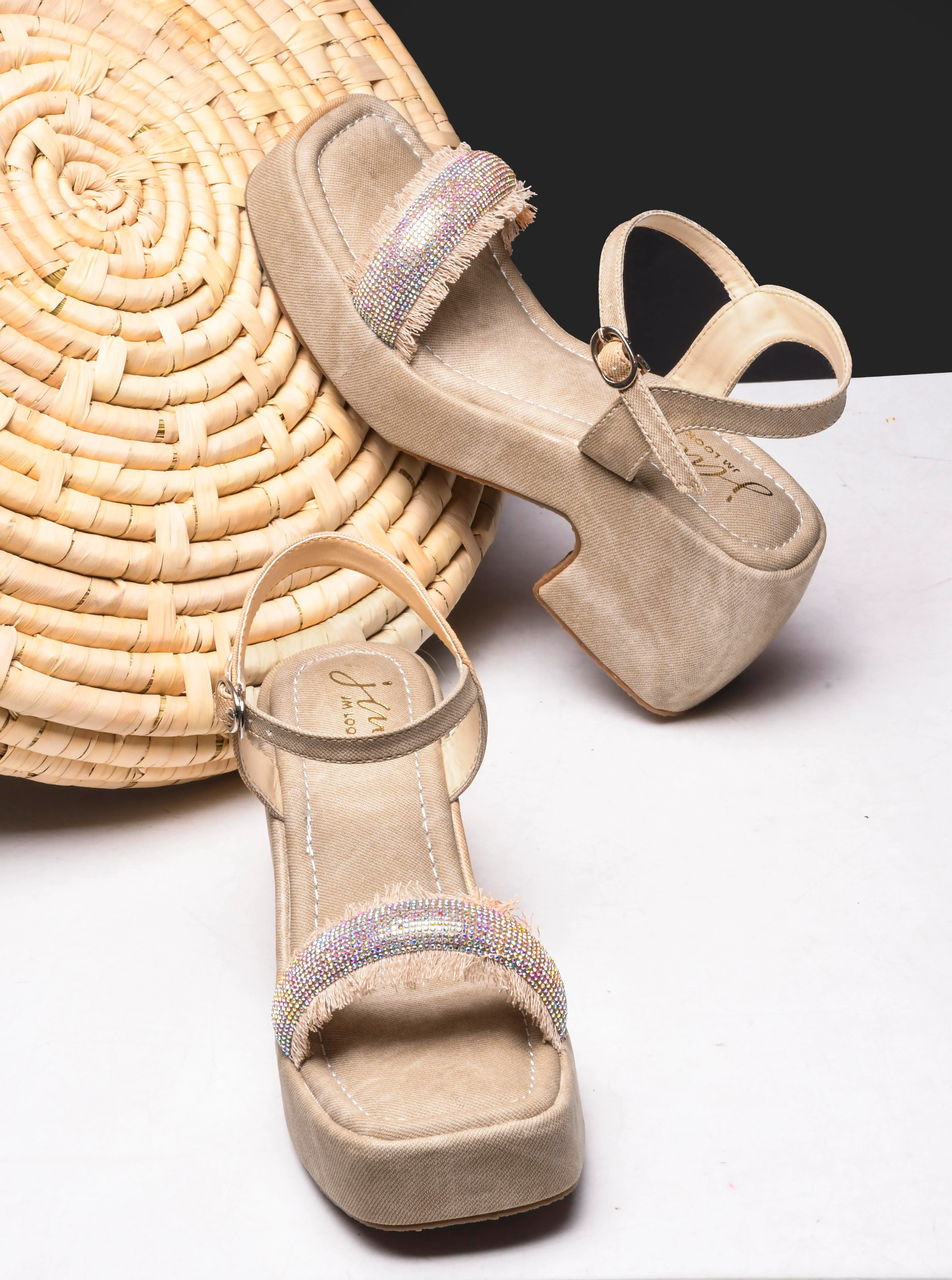 Jm Looks Rhinestone Fringe Platform Sandals
