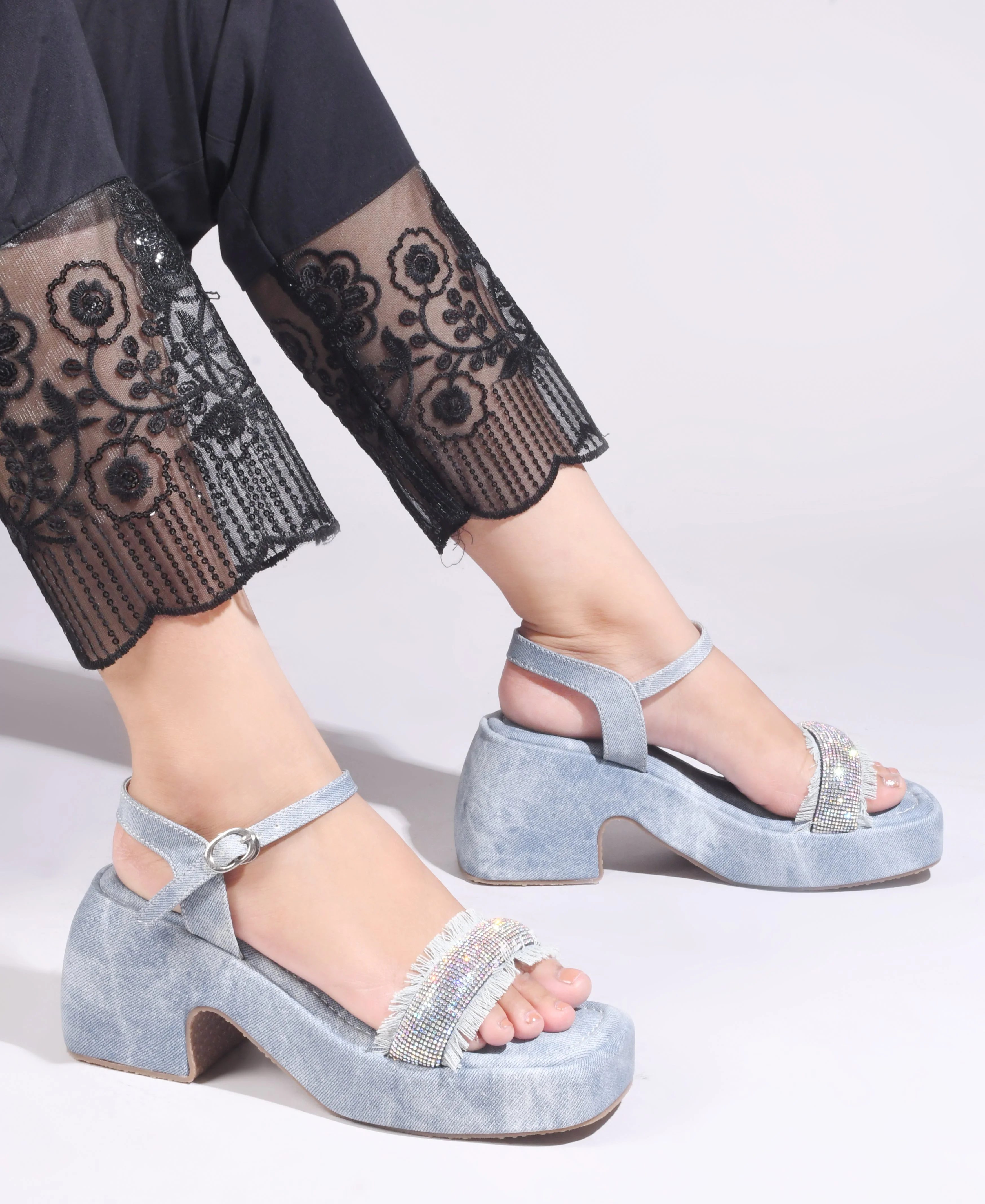 Jm Looks Rhinestone Fringe Platform Sandals - Image 14