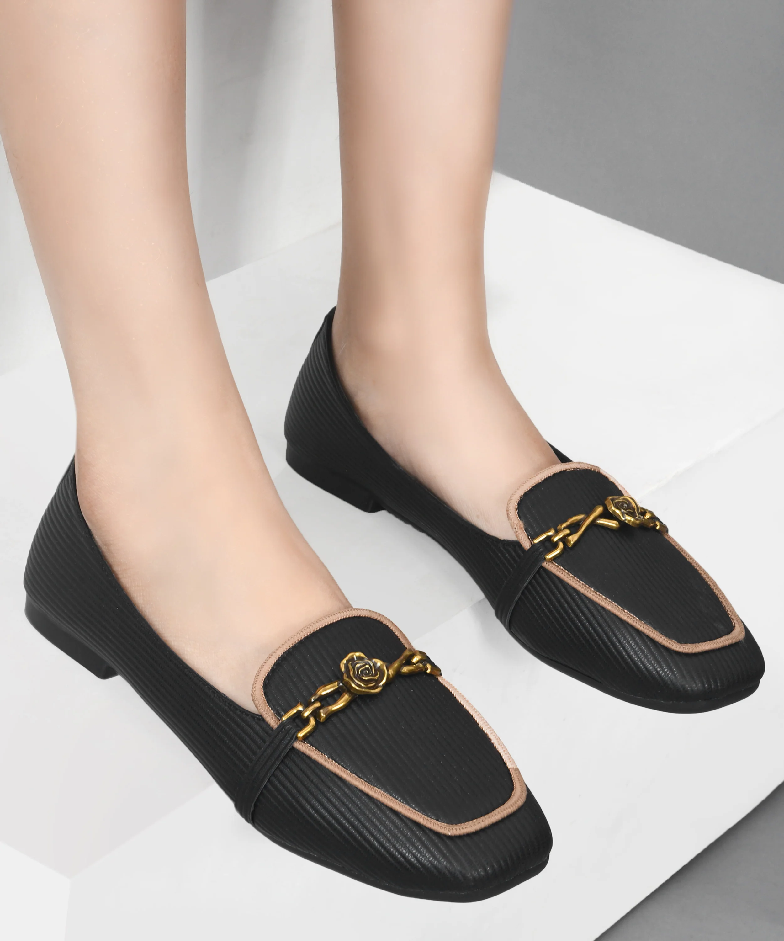 Textured Loafers with Chain Detail & Cushioned Sole - Image 2