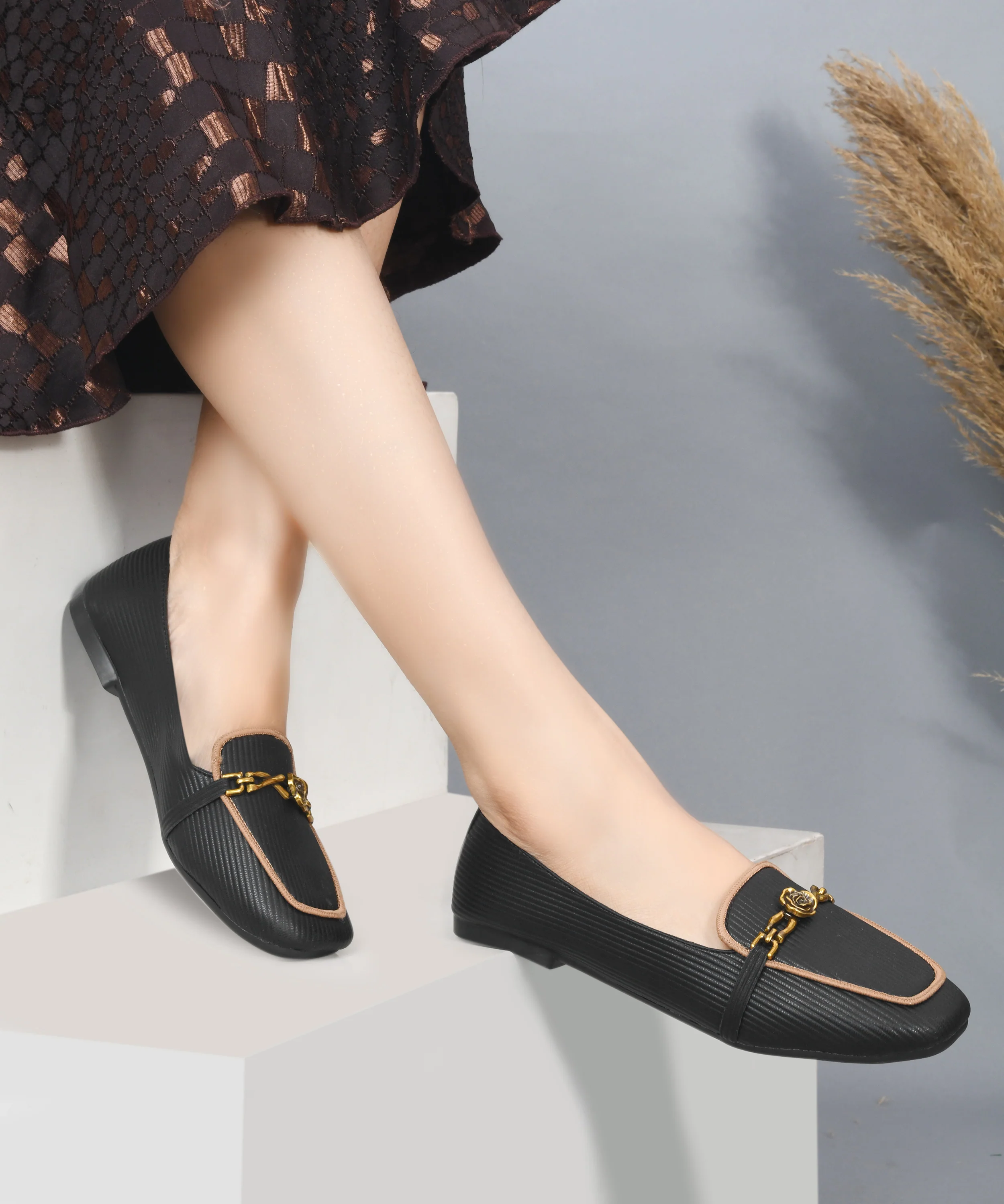 Textured Loafers with Chain Detail & Cushioned Sole - Image 3