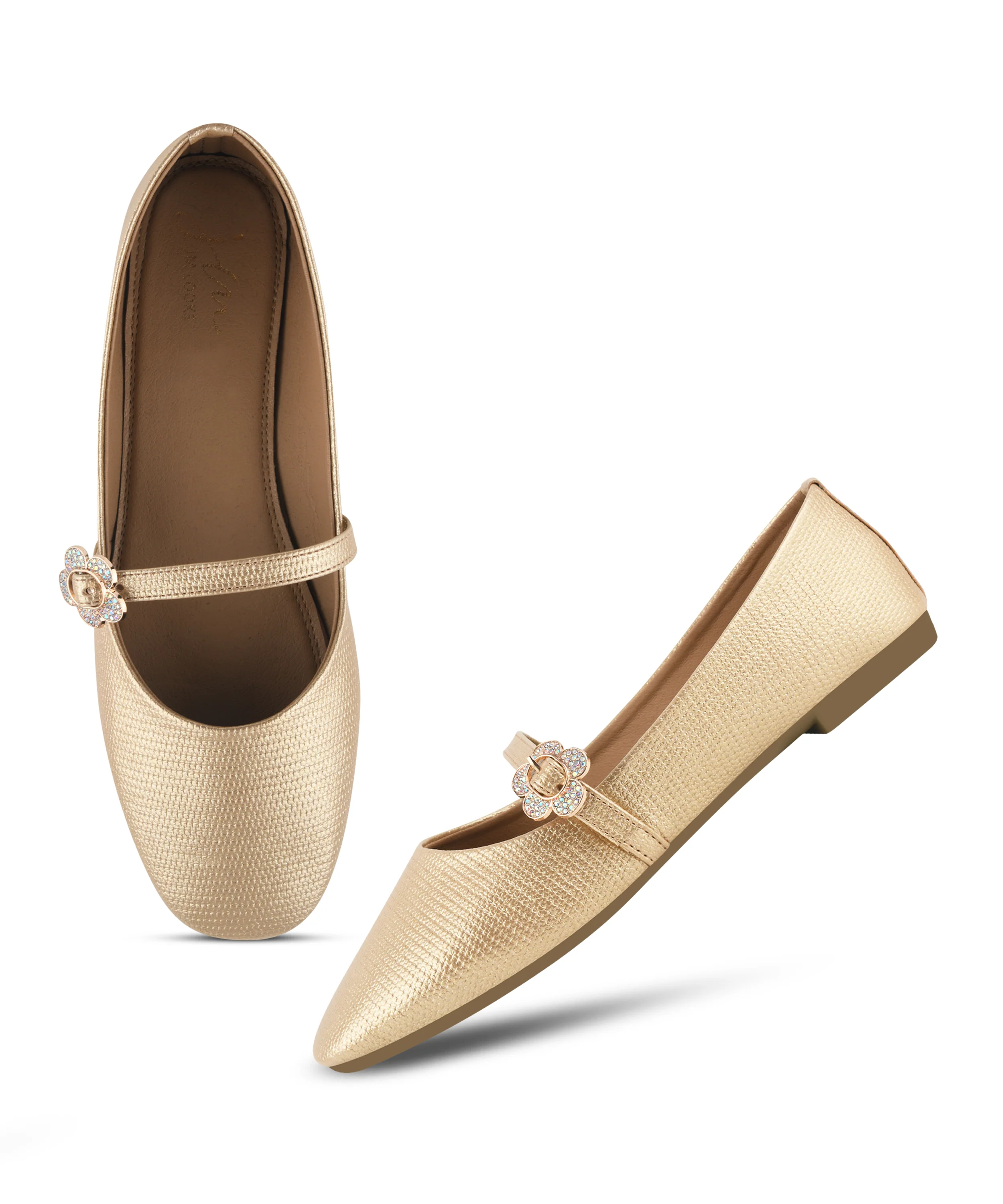 Textured Loafers with Flower Buckle Detail - Image 11