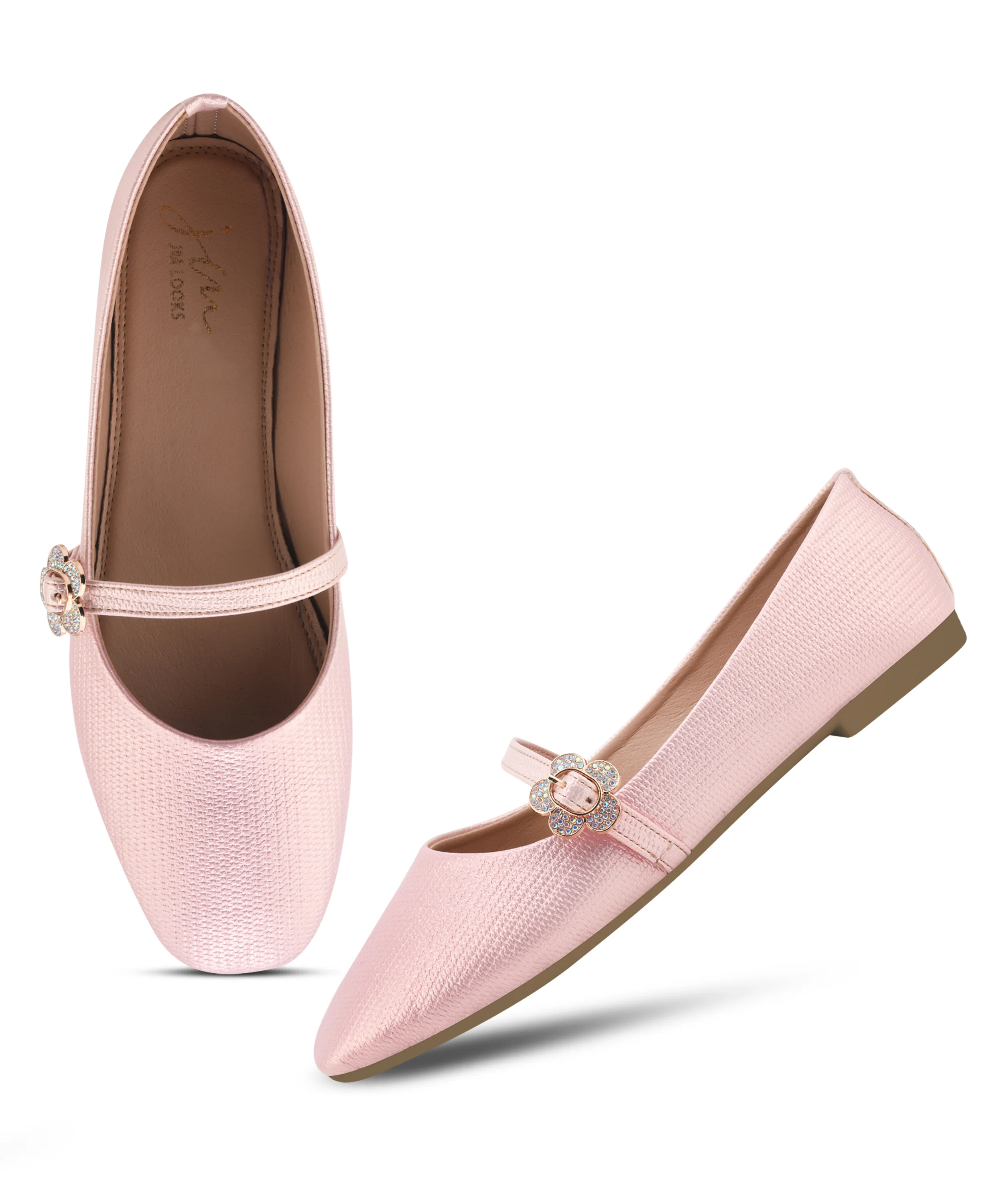 Textured Loafers with Flower Buckle Detail - Image 17