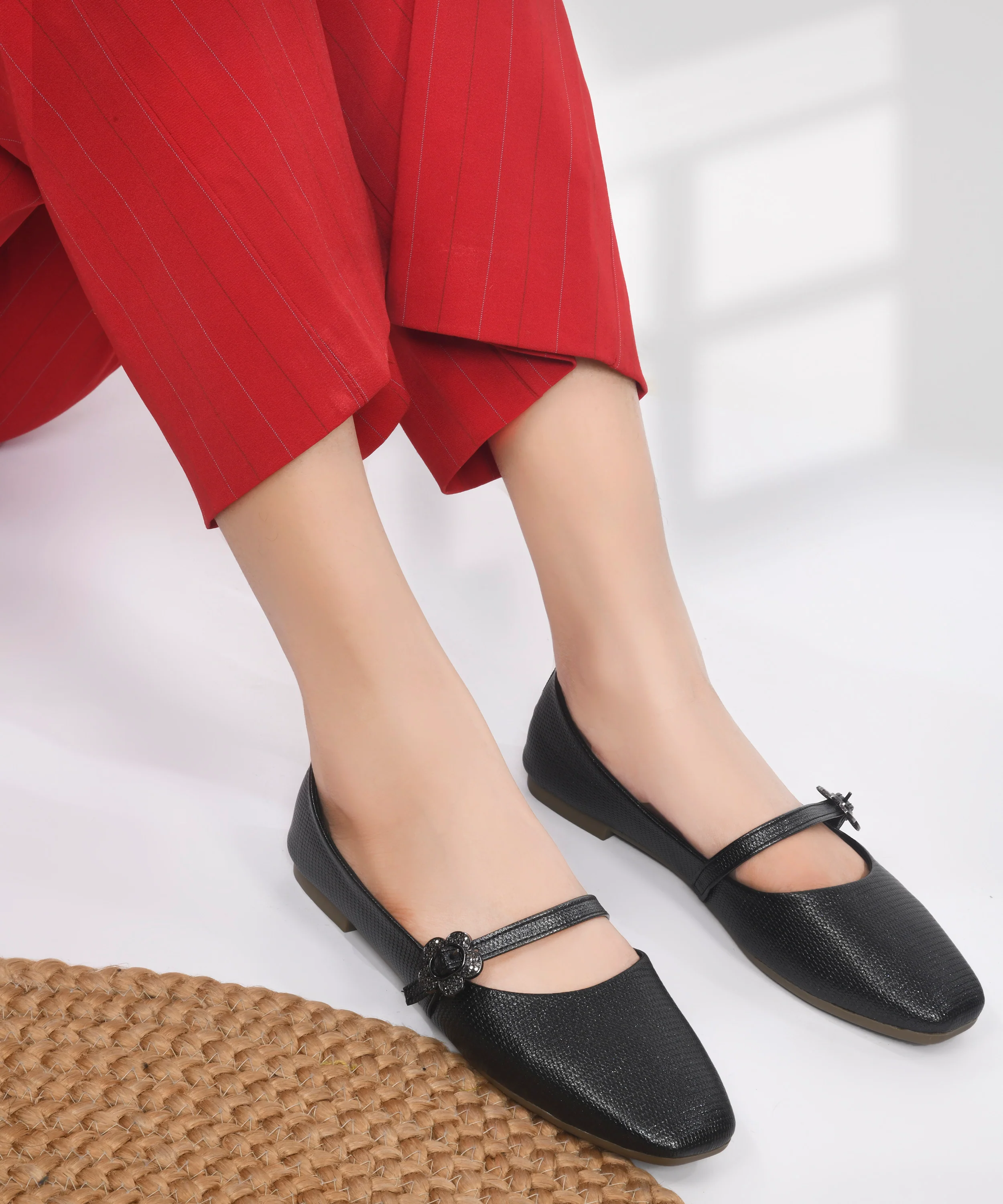 Textured Loafers with Flower Buckle Detail - Image 2