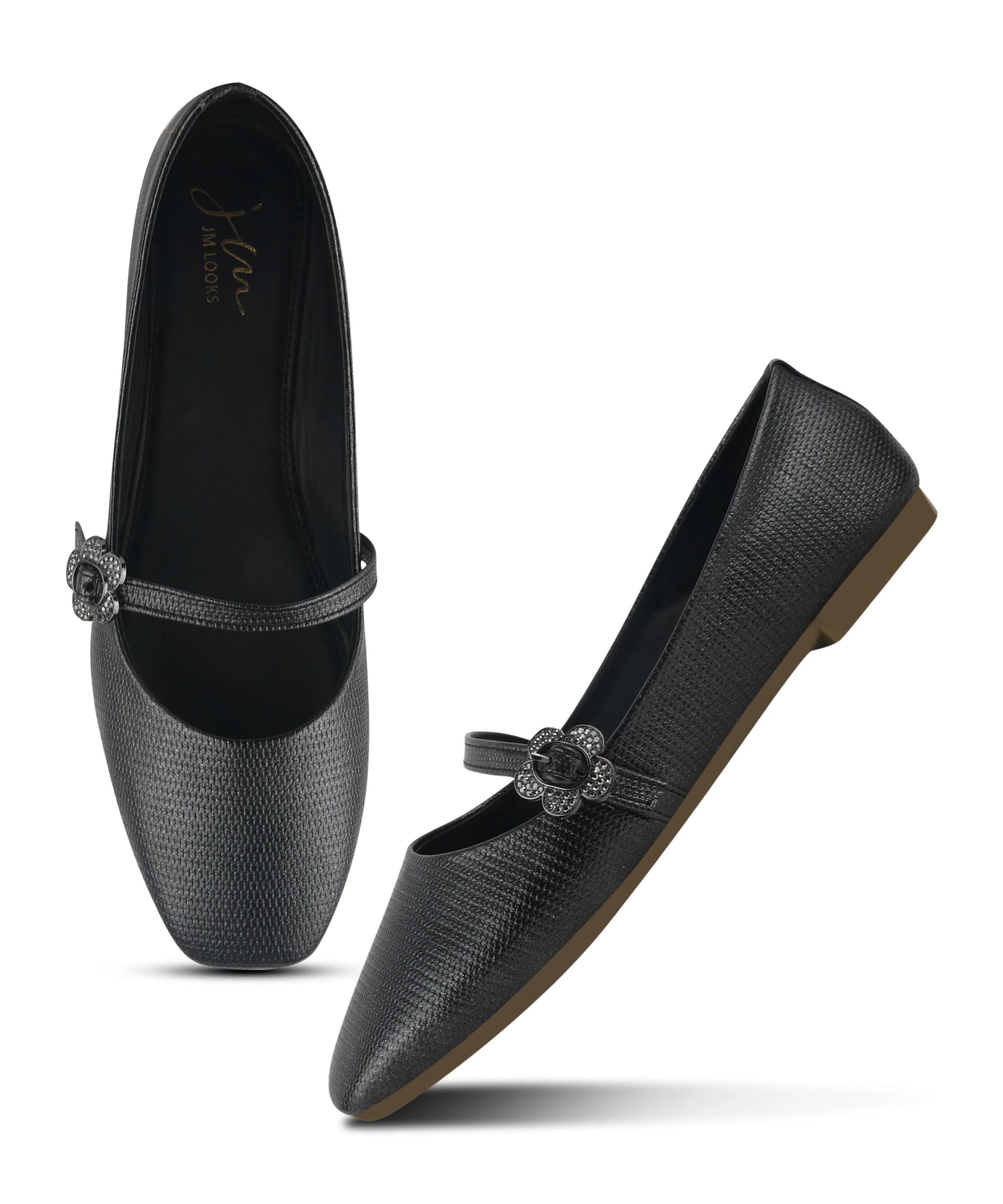 Textured Loafers with Flower Buckle Detail - Image 5