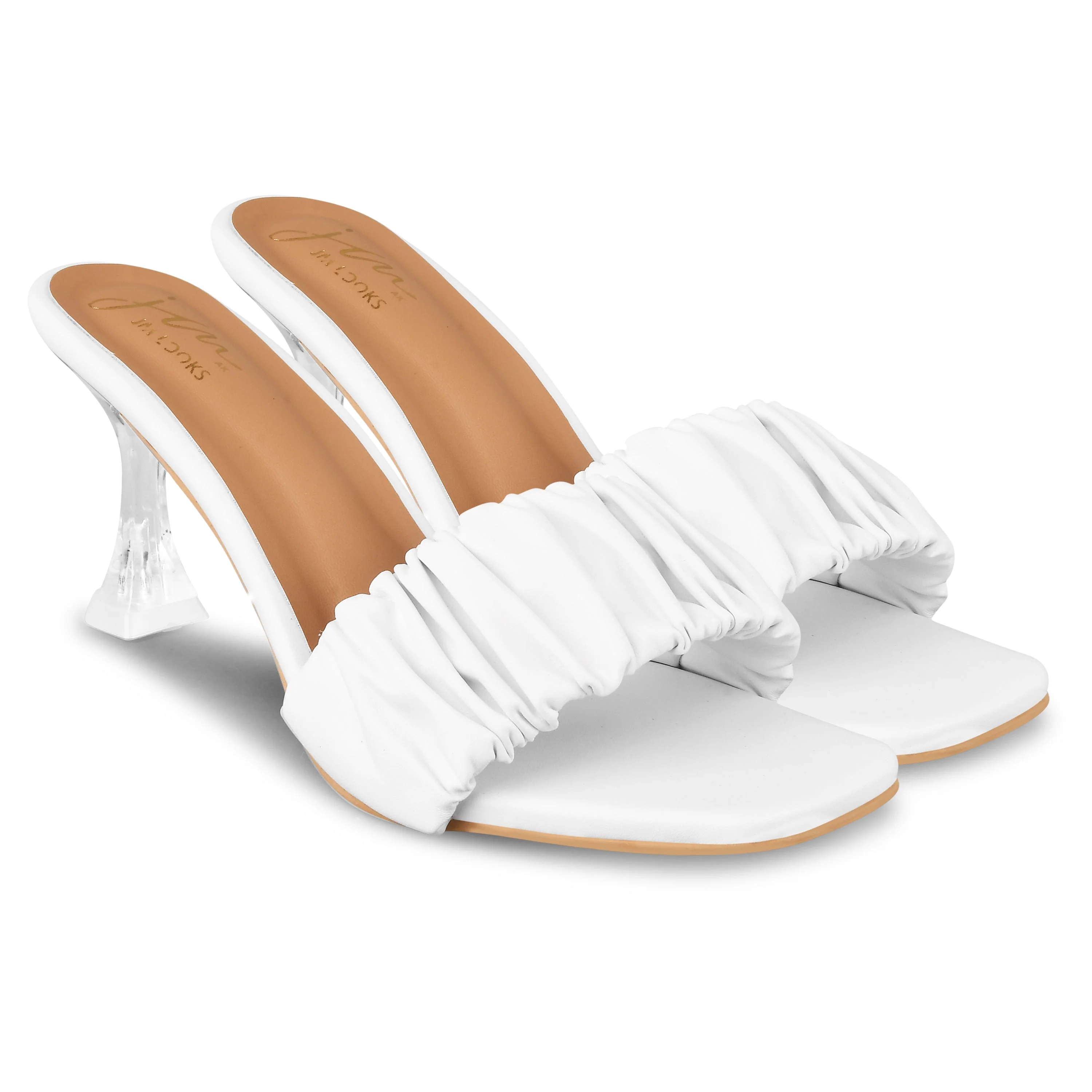 Jm Looks Women's Ruched Strap Clear Heel Mules - Image 11