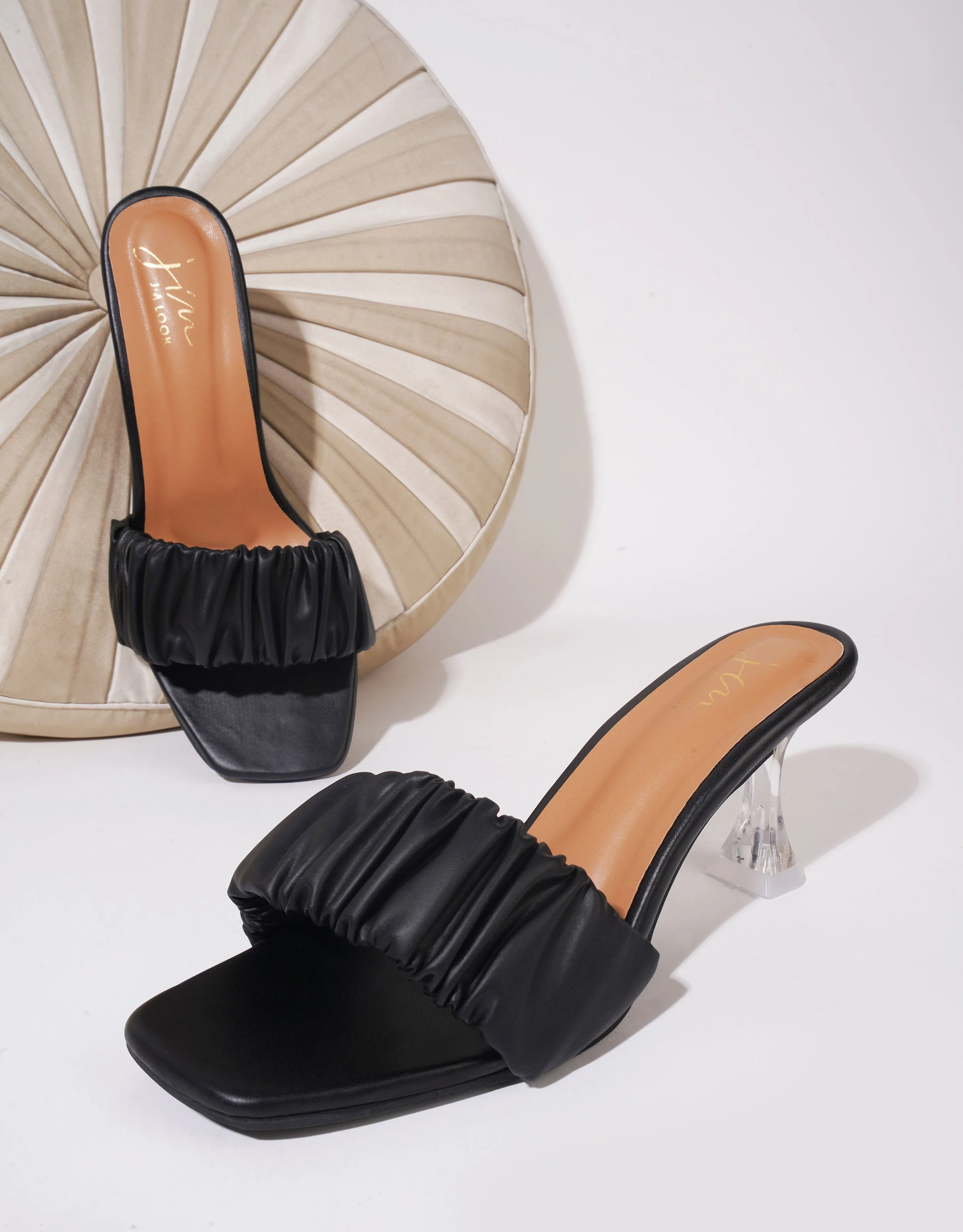 Jm Looks Women's Ruched Strap Clear Heel Mules - Image 2