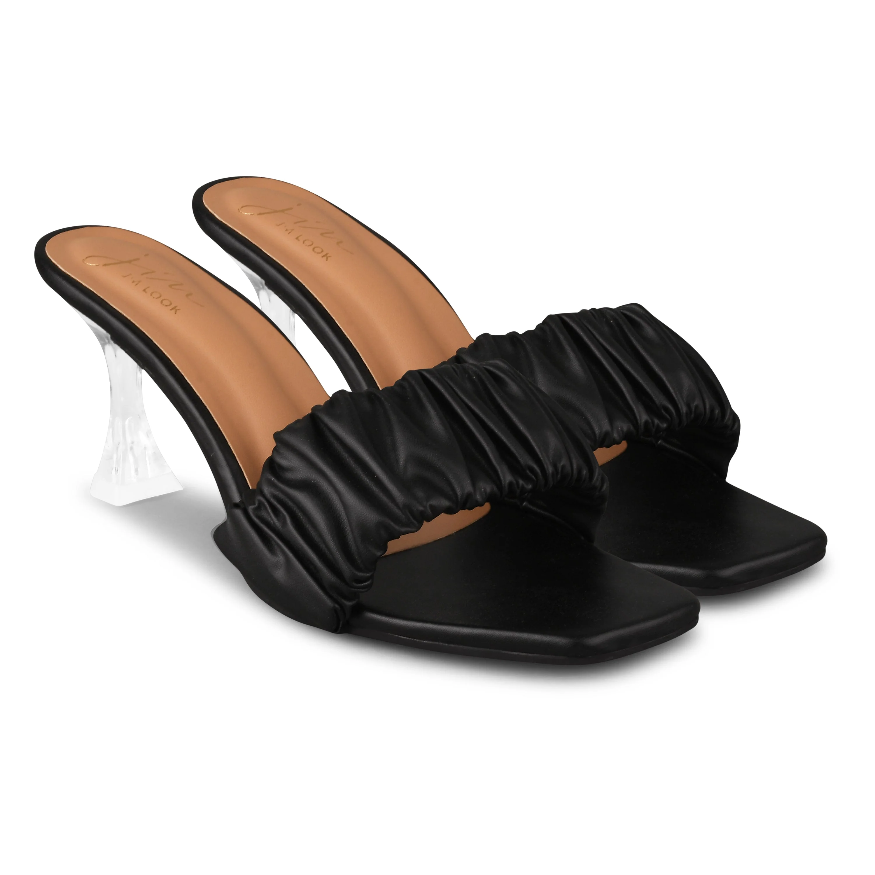 Jm Looks Women's Ruched Strap Clear Heel Mules - Image 5