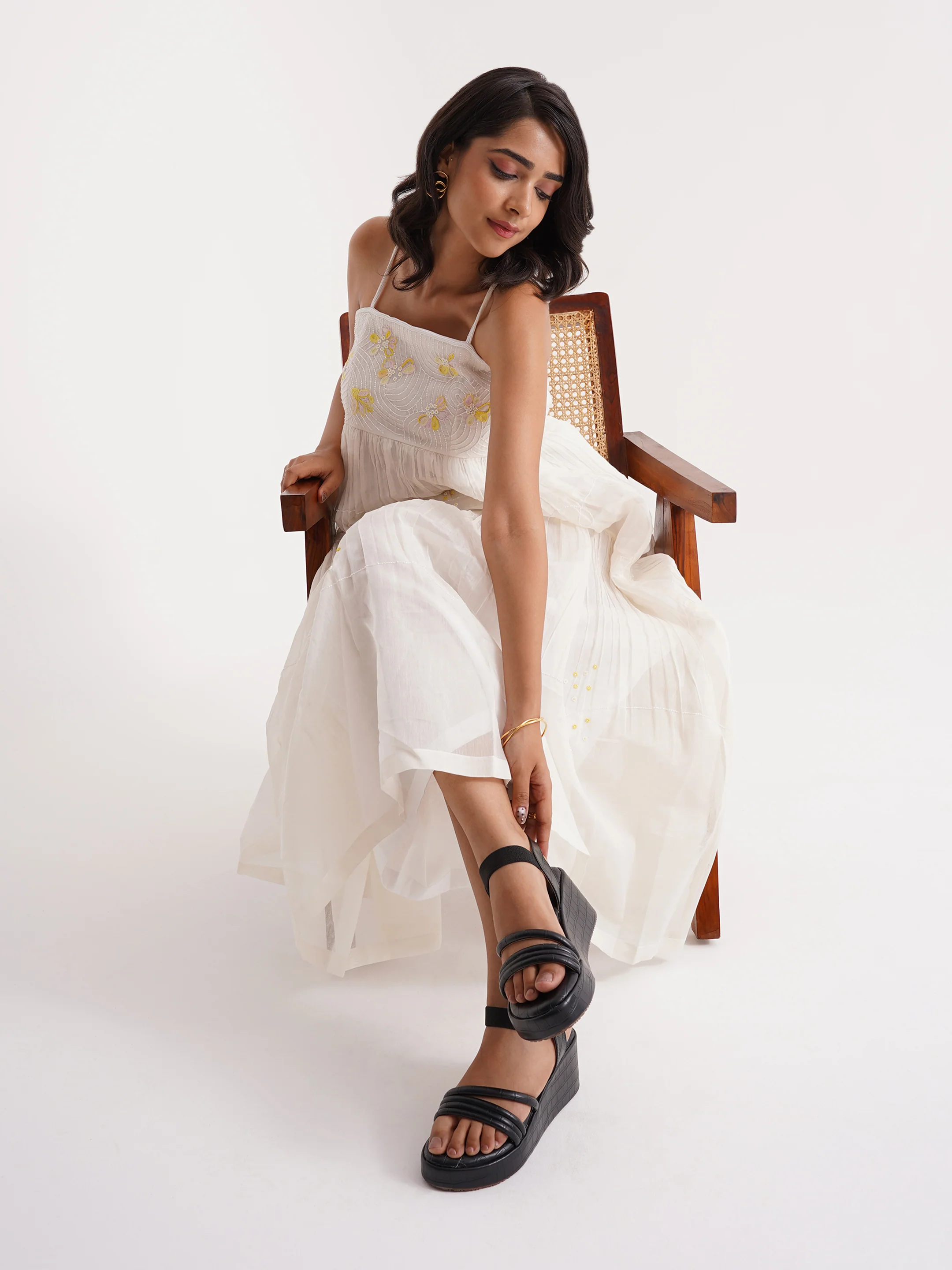 Textured Platform Sandals with Elastic Ankle Strap