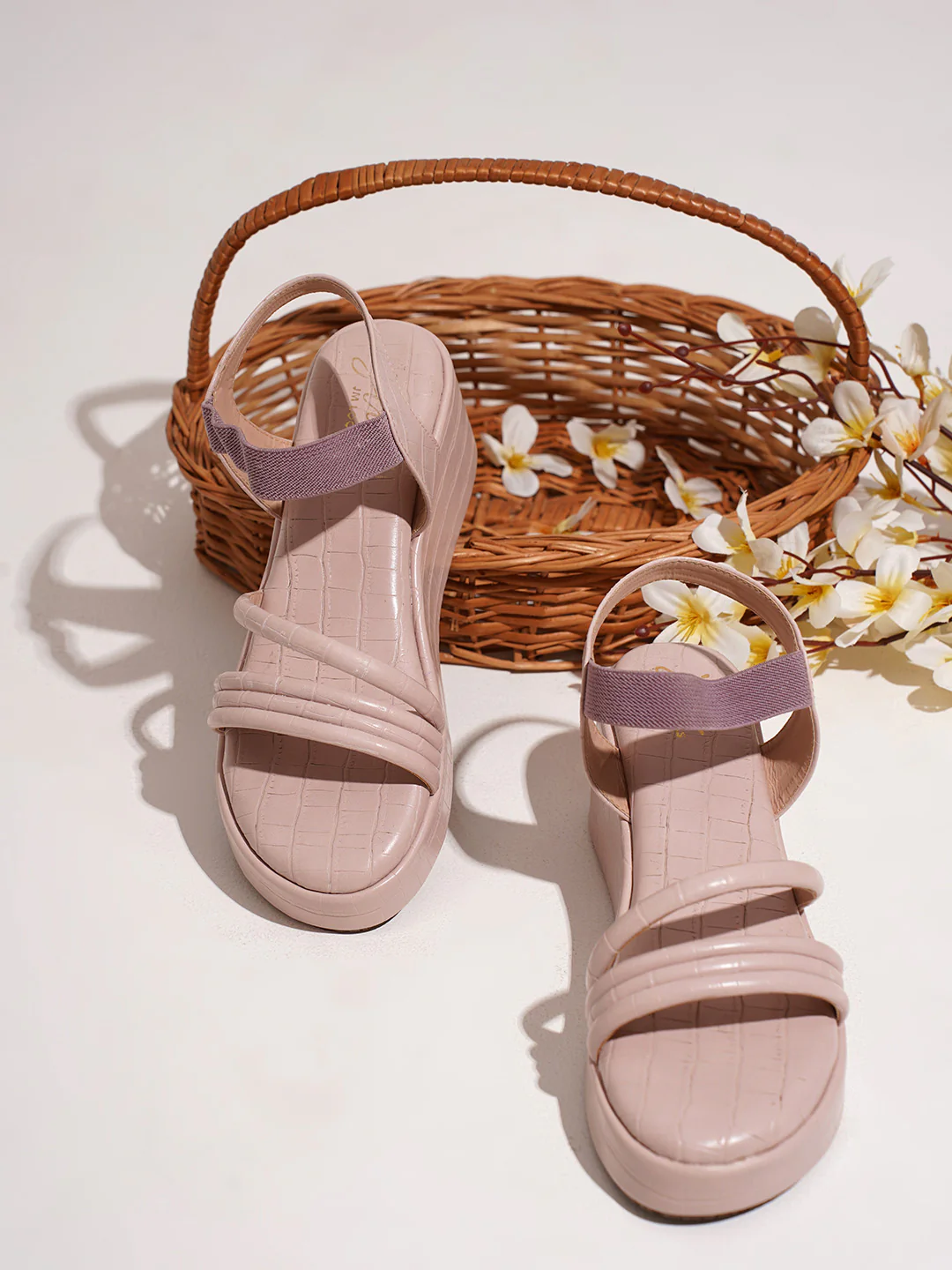 Textured Platform Sandals with Elastic Ankle Strap - Image 10