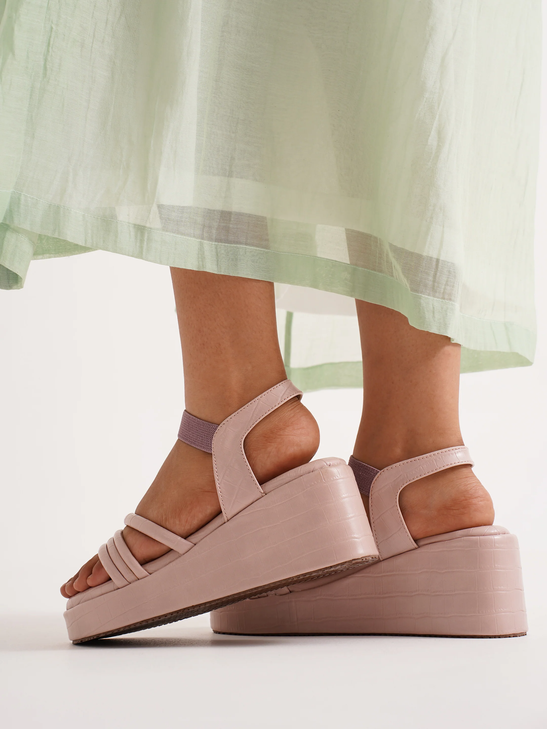 Textured Platform Sandals with Elastic Ankle Strap - Image 11