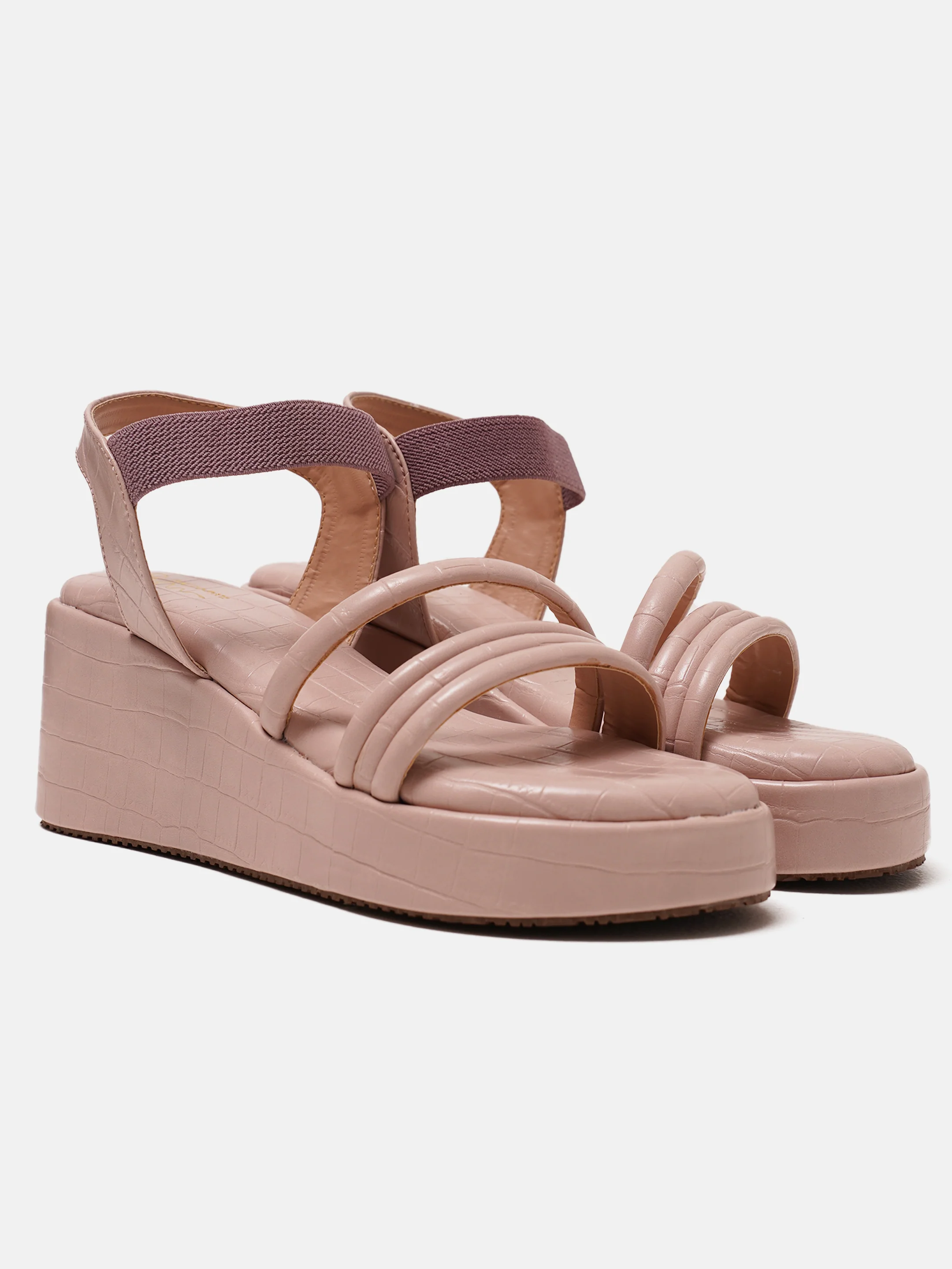 Textured Platform Sandals with Elastic Ankle Strap - Image 14