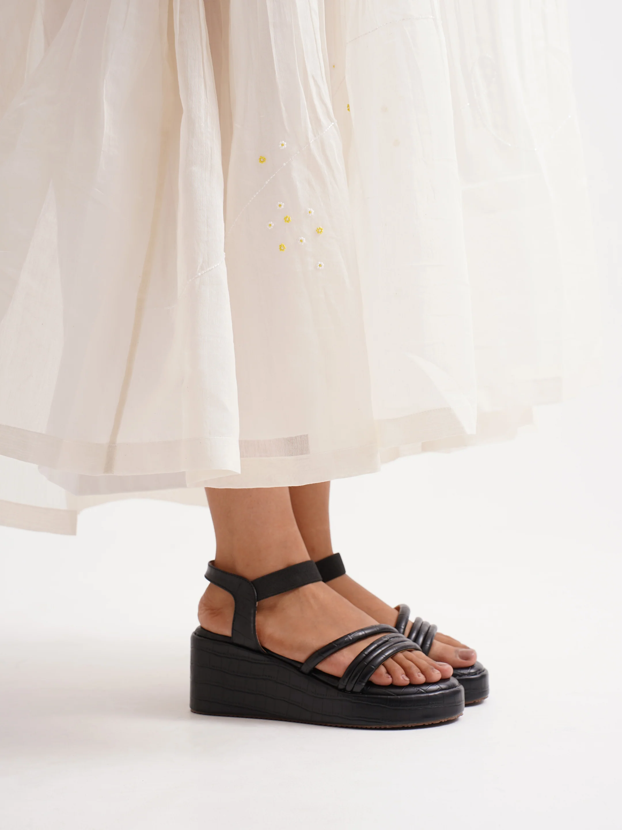 Textured Platform Sandals with Elastic Ankle Strap - Image 2