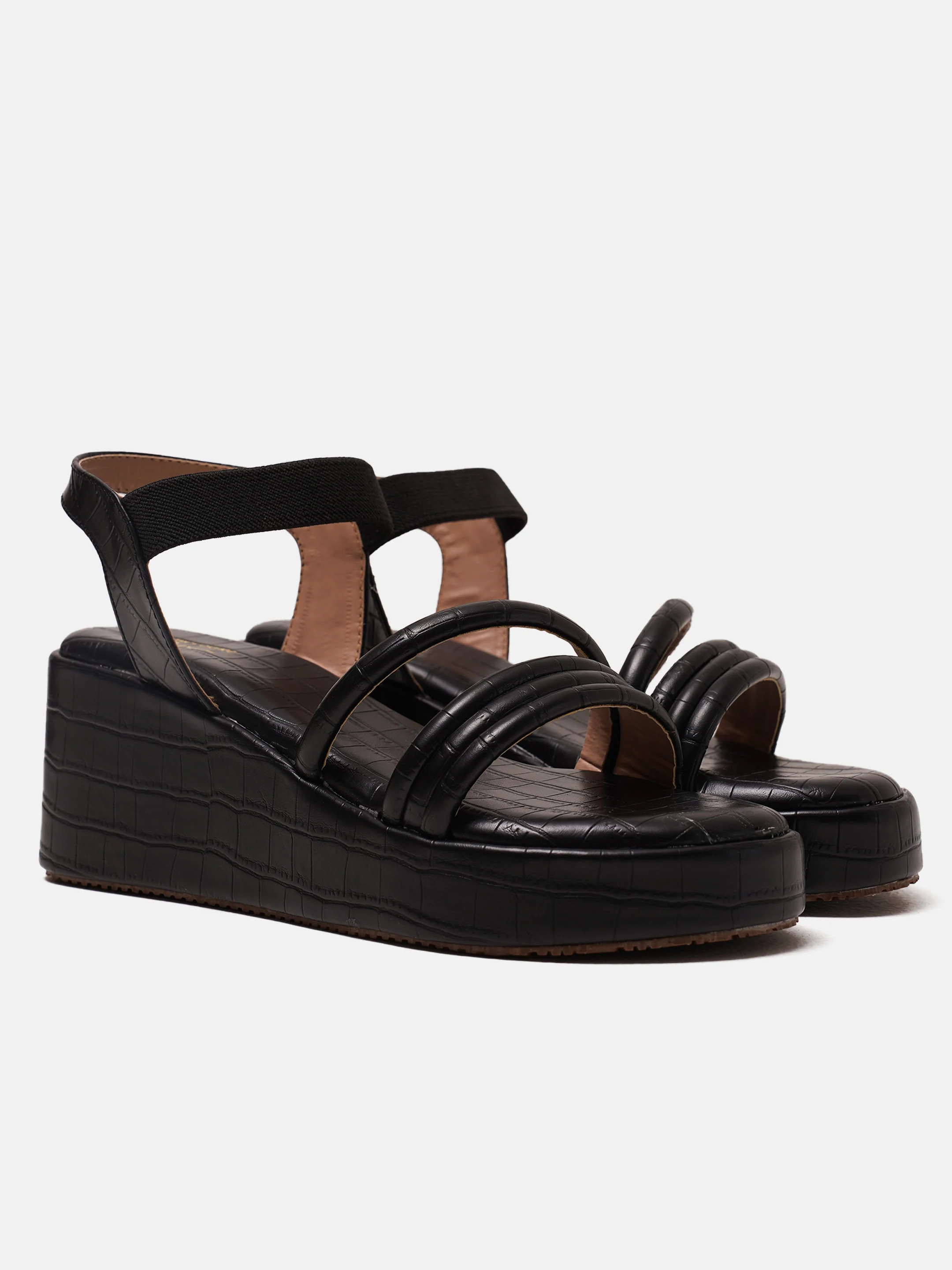 Textured Platform Sandals with Elastic Ankle Strap - Image 7