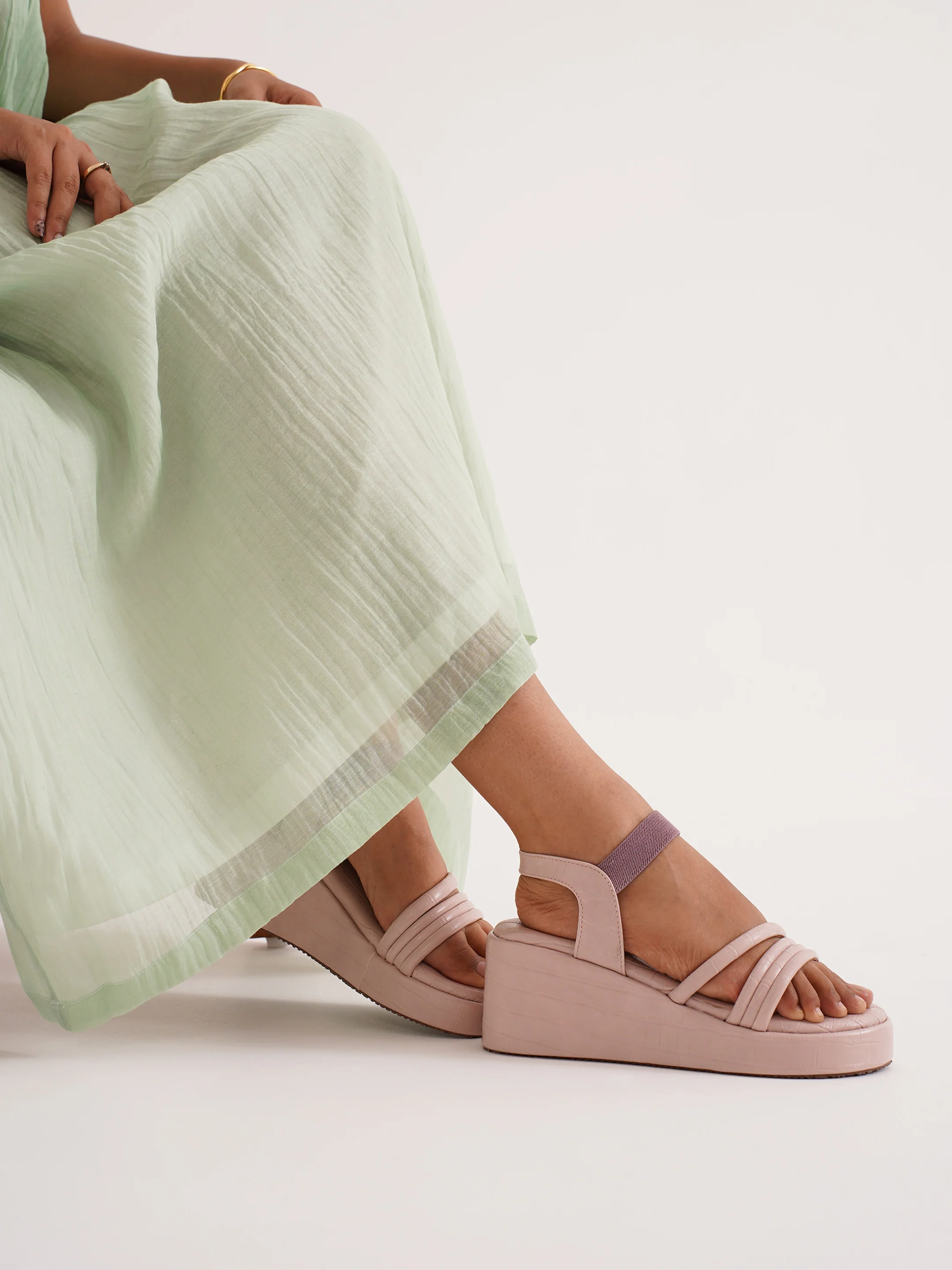 Textured Platform Sandals with Elastic Ankle Strap - Image 8