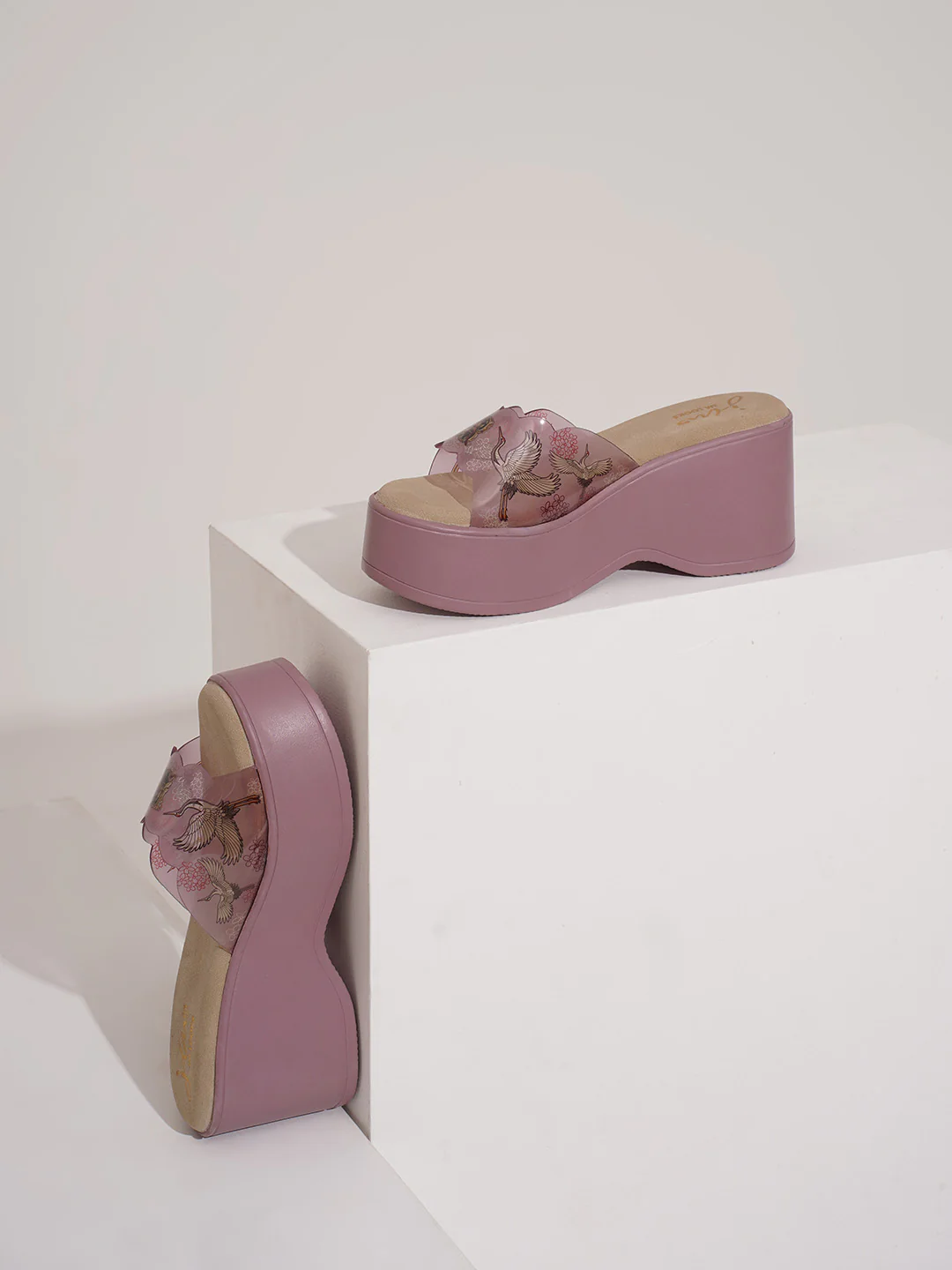 Transparent Strap Platform Wedge Slides - Image 11