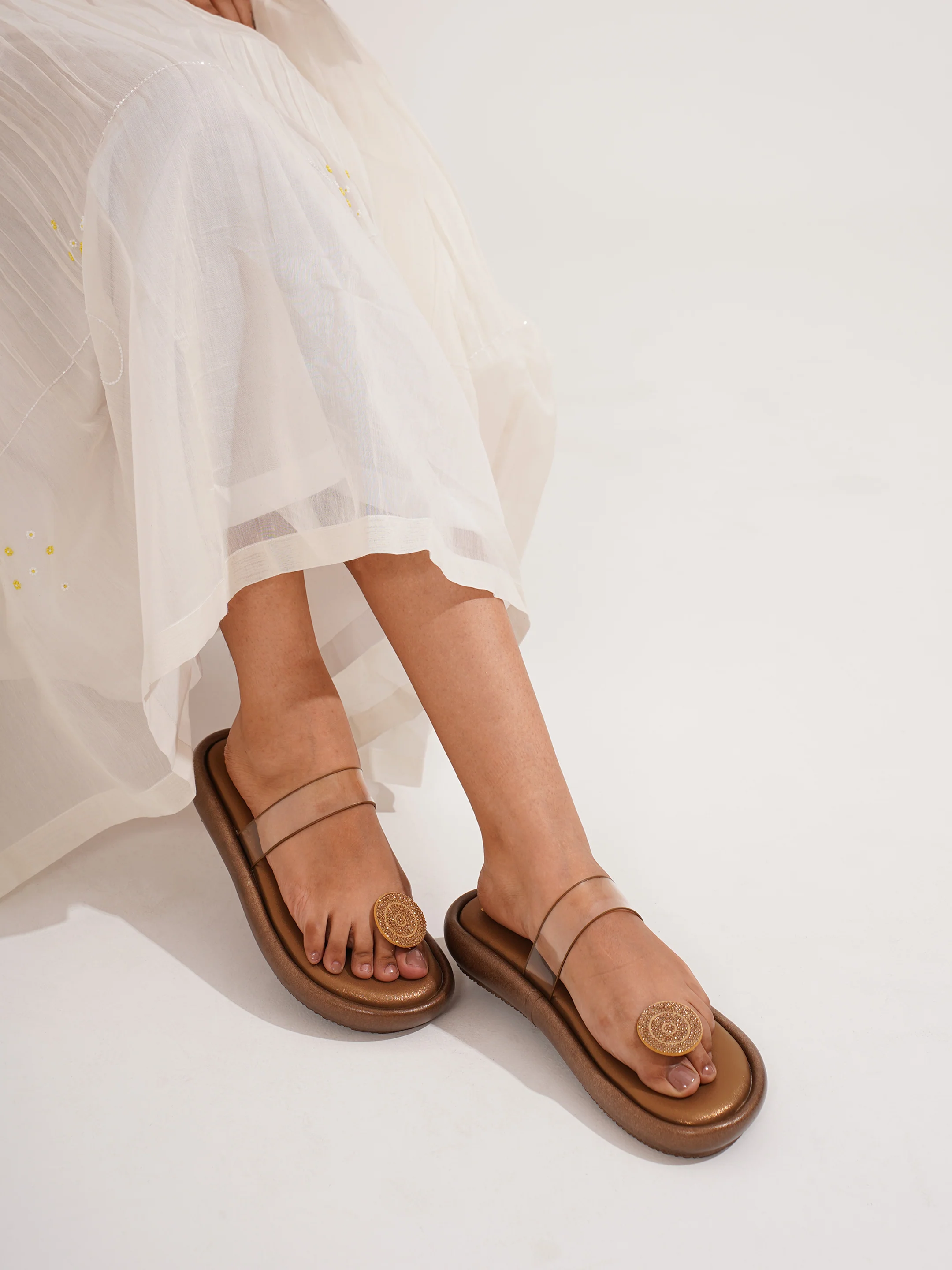 Transparent Strap Toe-Ring Slides with Cushioned Footbed - Image 2