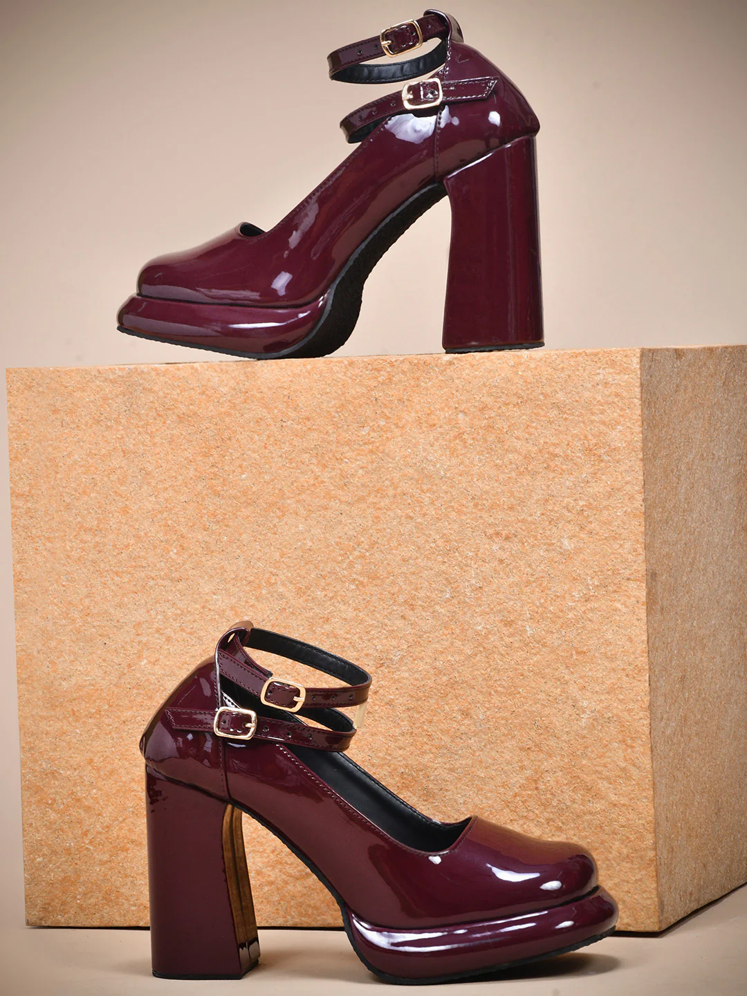 Trendy Double-Strap Block Heel Pumps - Image 11