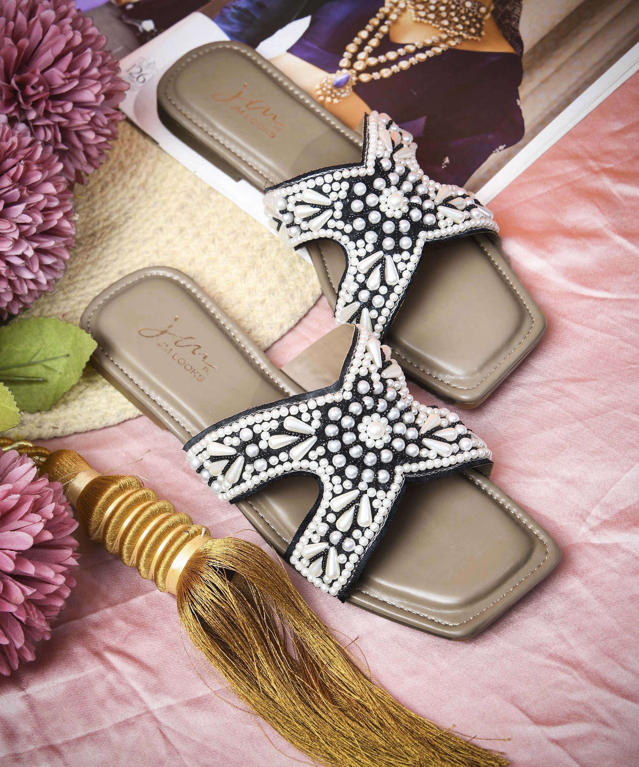 Trendy Slip-On Flats with Sparkle Strap Detail