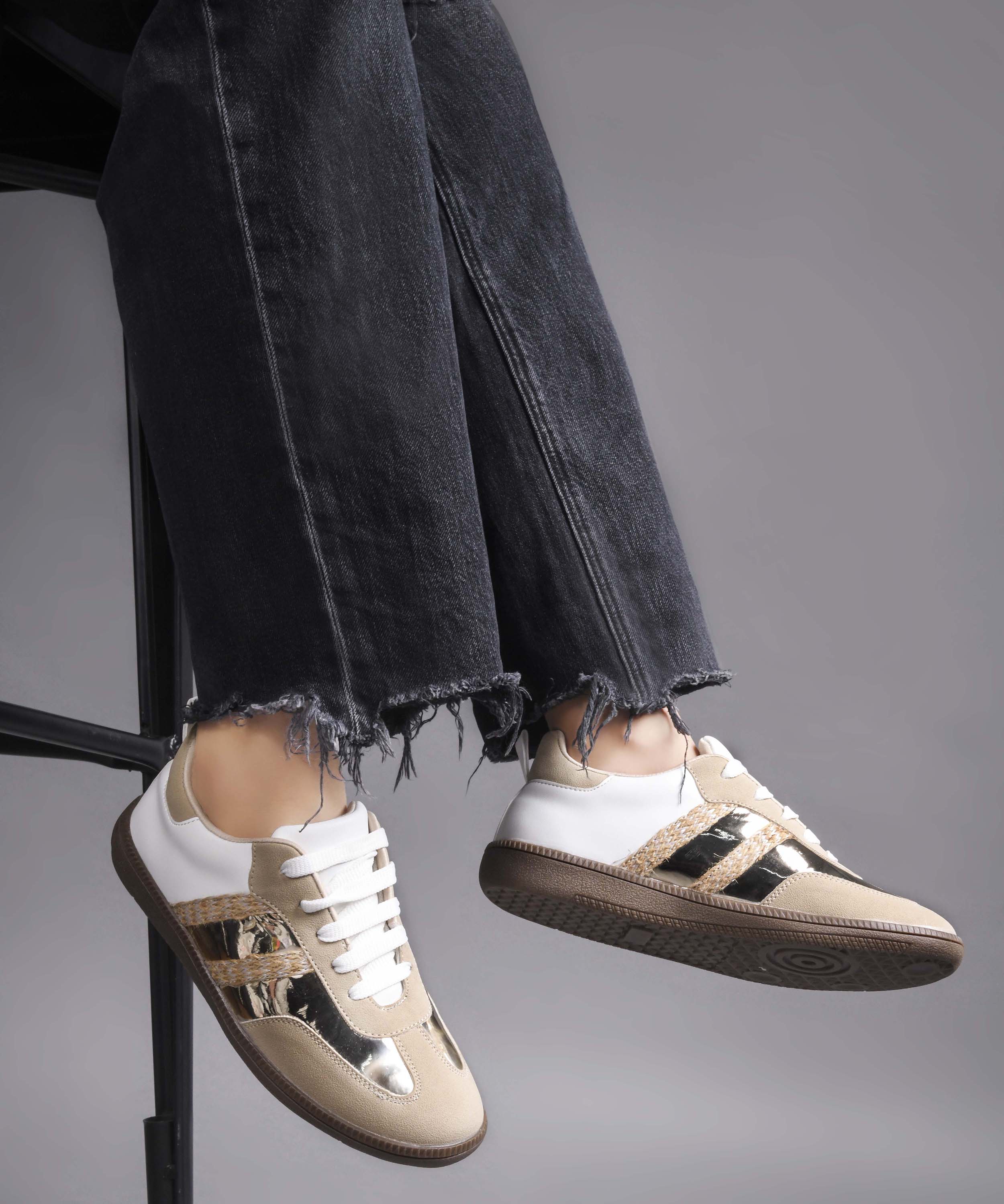 Trendy Sneakers with Metallic Panels & Braided Detailing