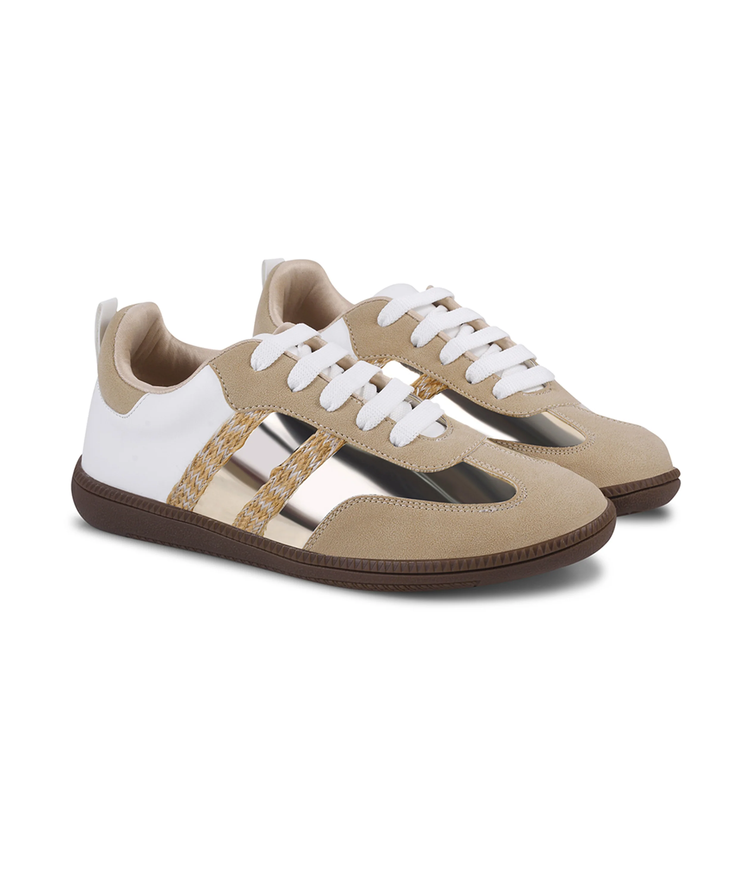 Trendy Sneakers with Metallic Panels & Braided Detailing - Image 2