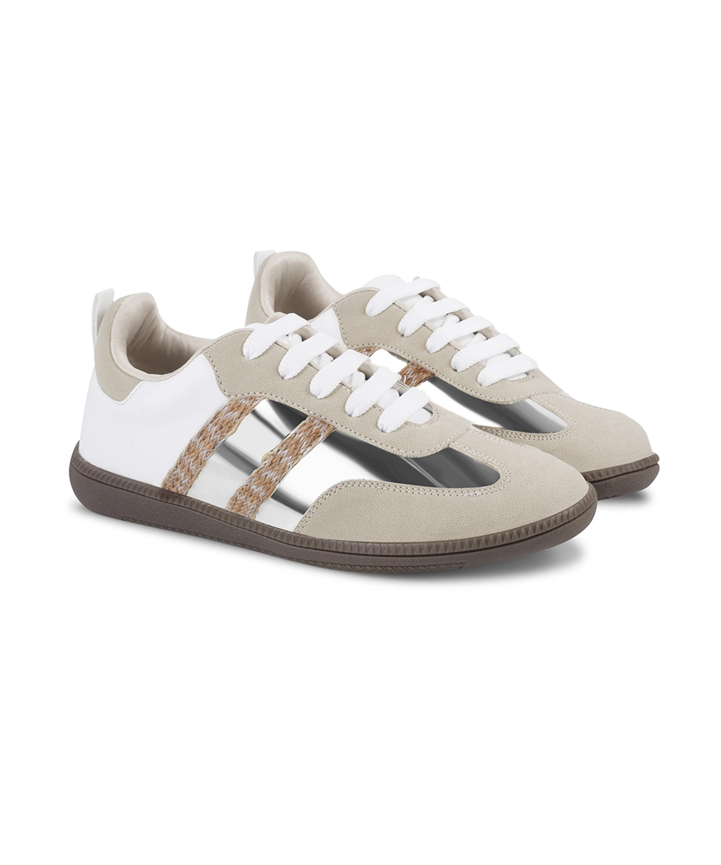 Trendy Sneakers with Metallic Panels & Braided Detailing - Image 4