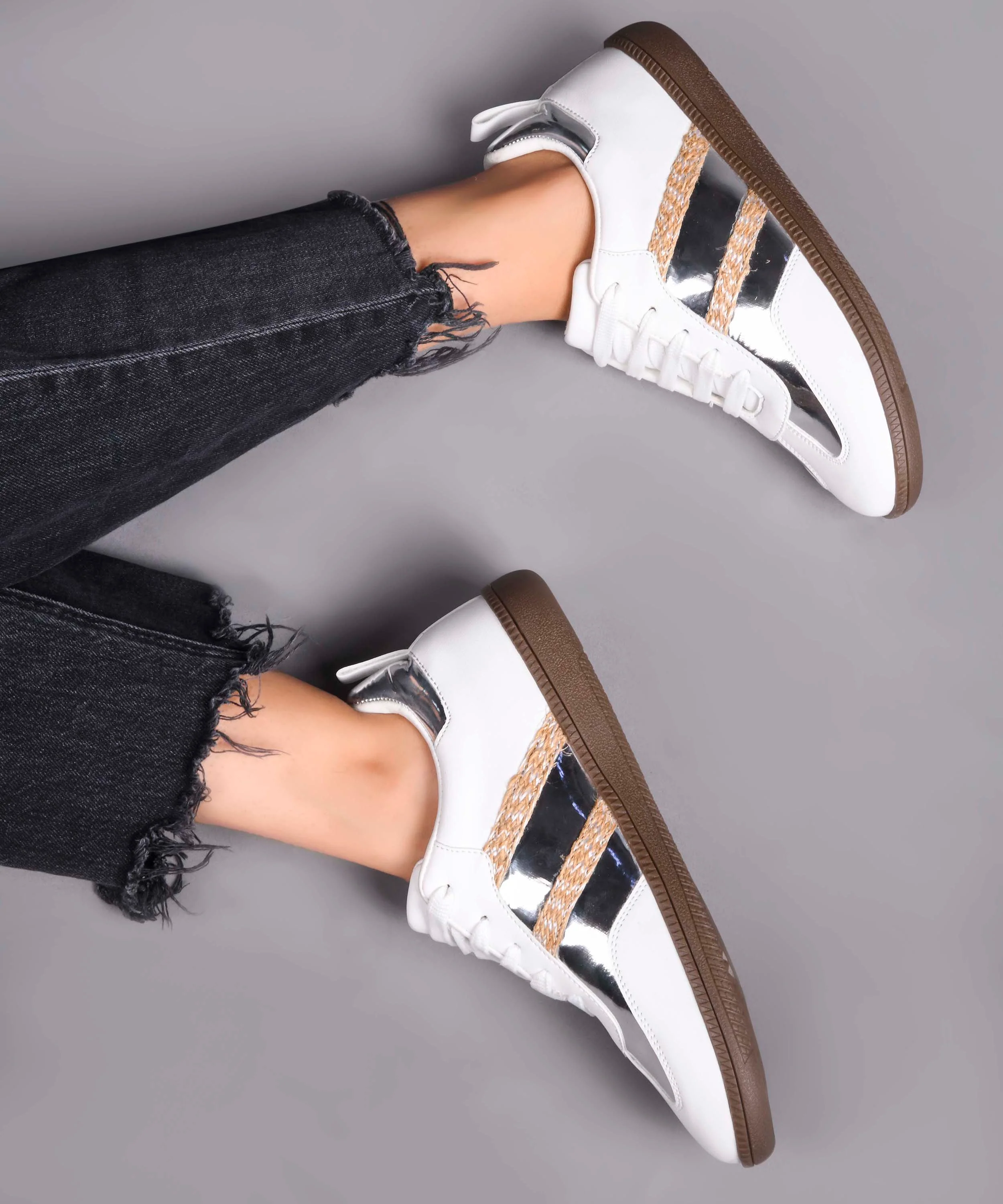 Trendy Sneakers with Metallic Panels & Braided Detailing - Image 6